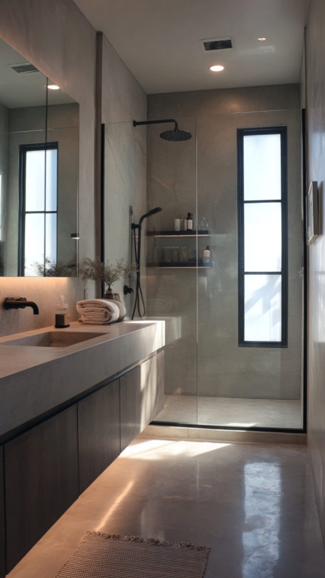 7. Marble and Concrete Bathroom with Luxurious Contrast