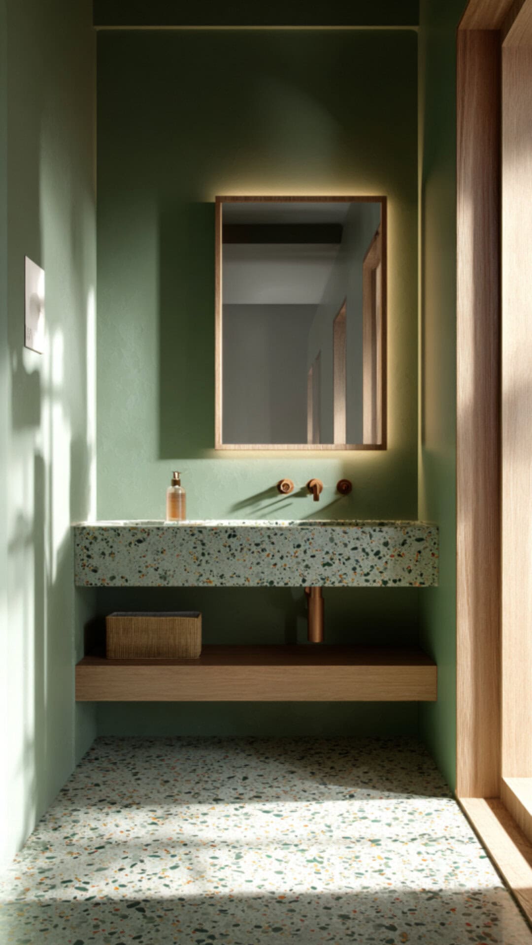 7. Green Powder Bathroom with Fresh Style
