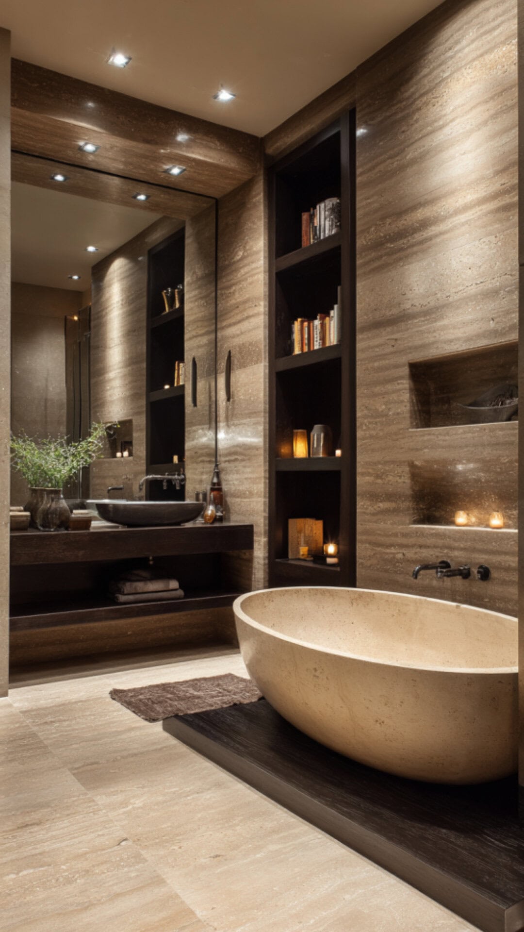 8. Brown and Travertine Warmth in a Bathroom