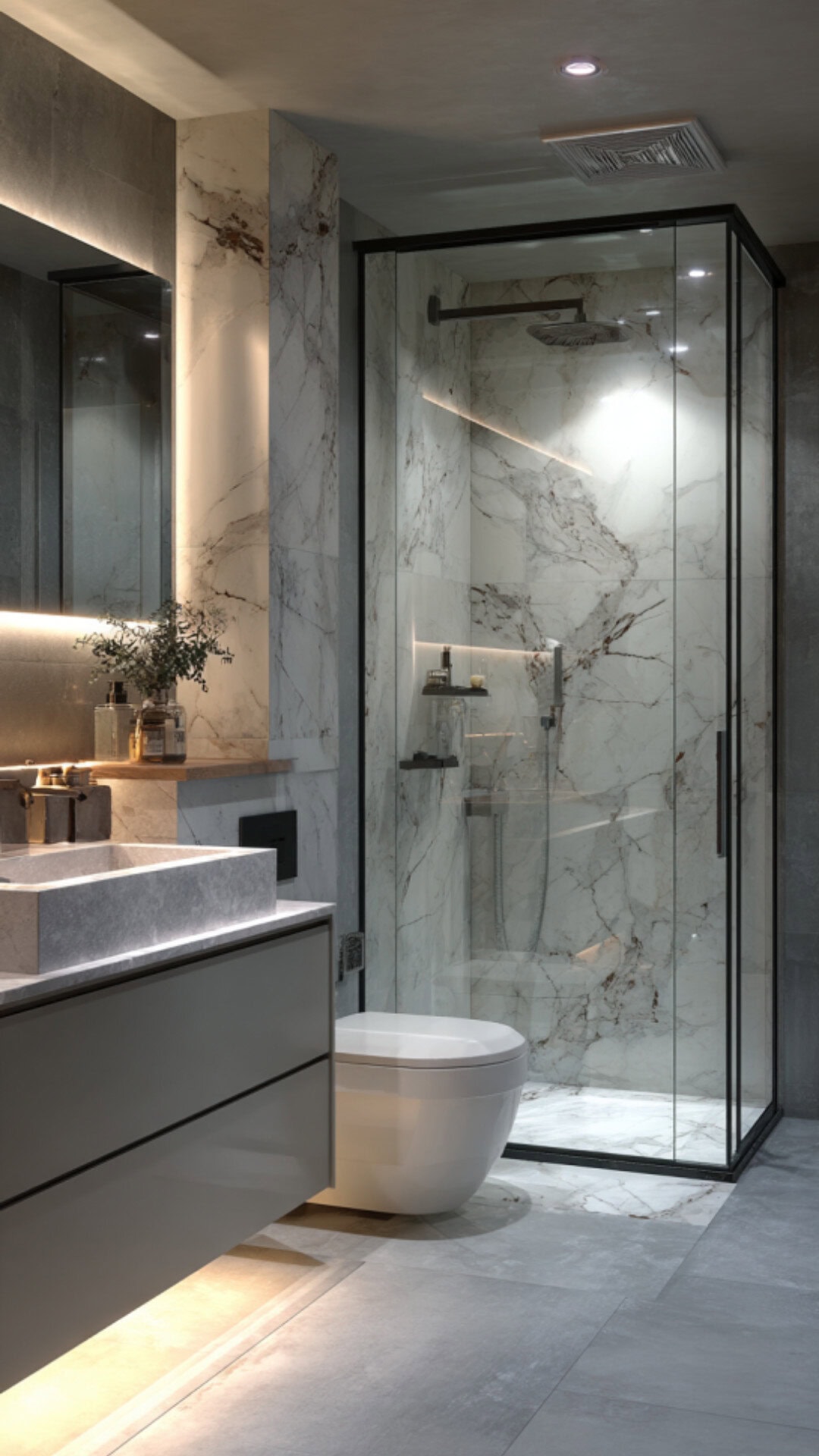 8. Black Microcement Bathroom