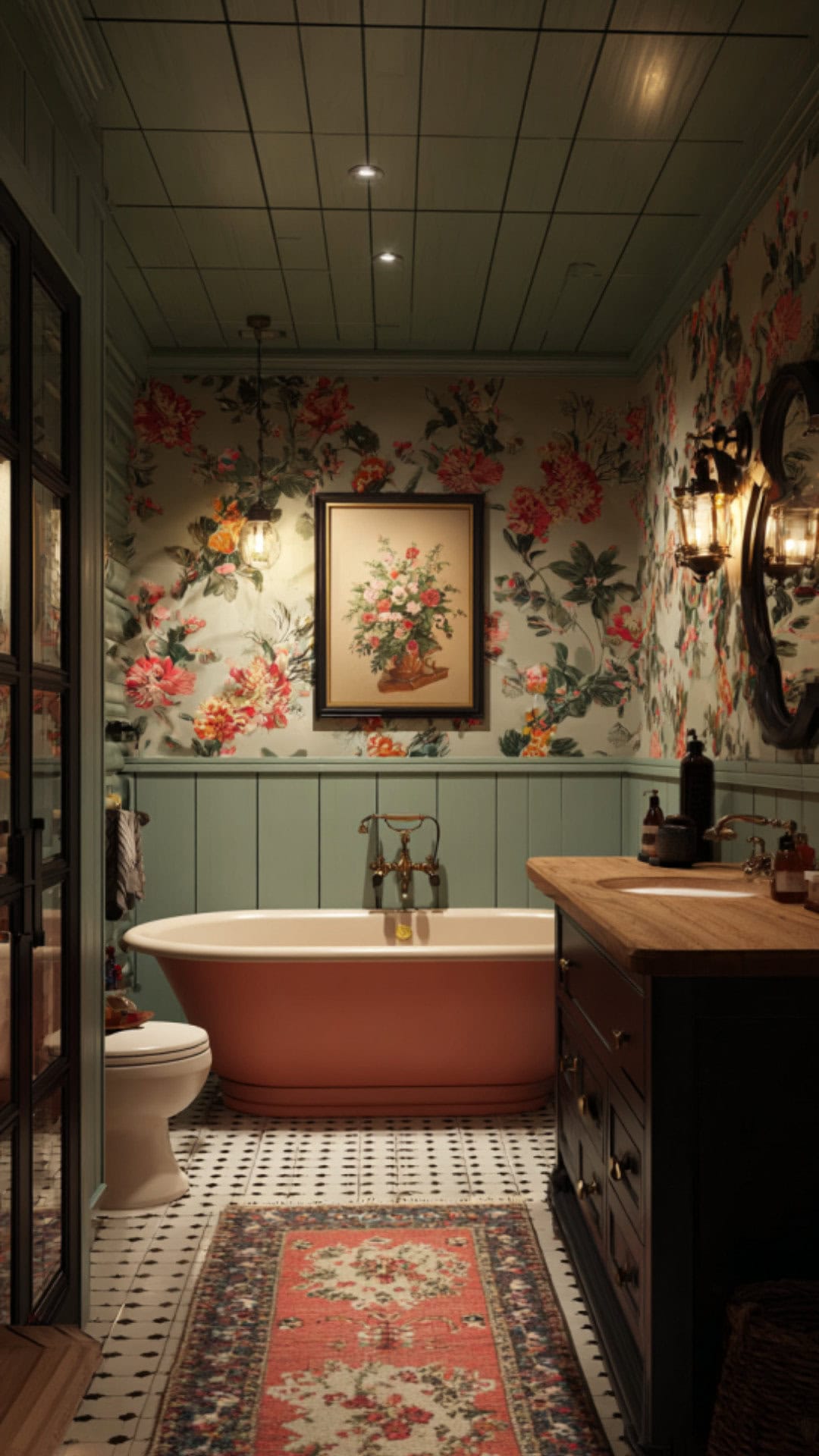 8. Cottage Colorful Bathroom with Cozy Character