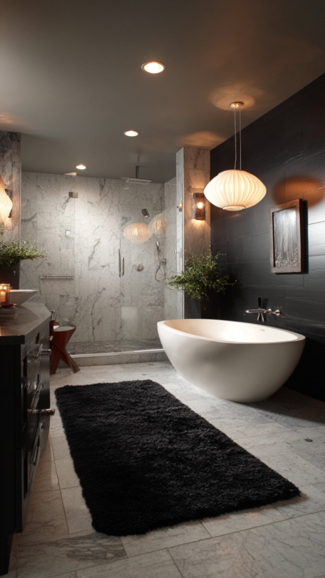 8. Black Bathroom Rug for Bold Contrast