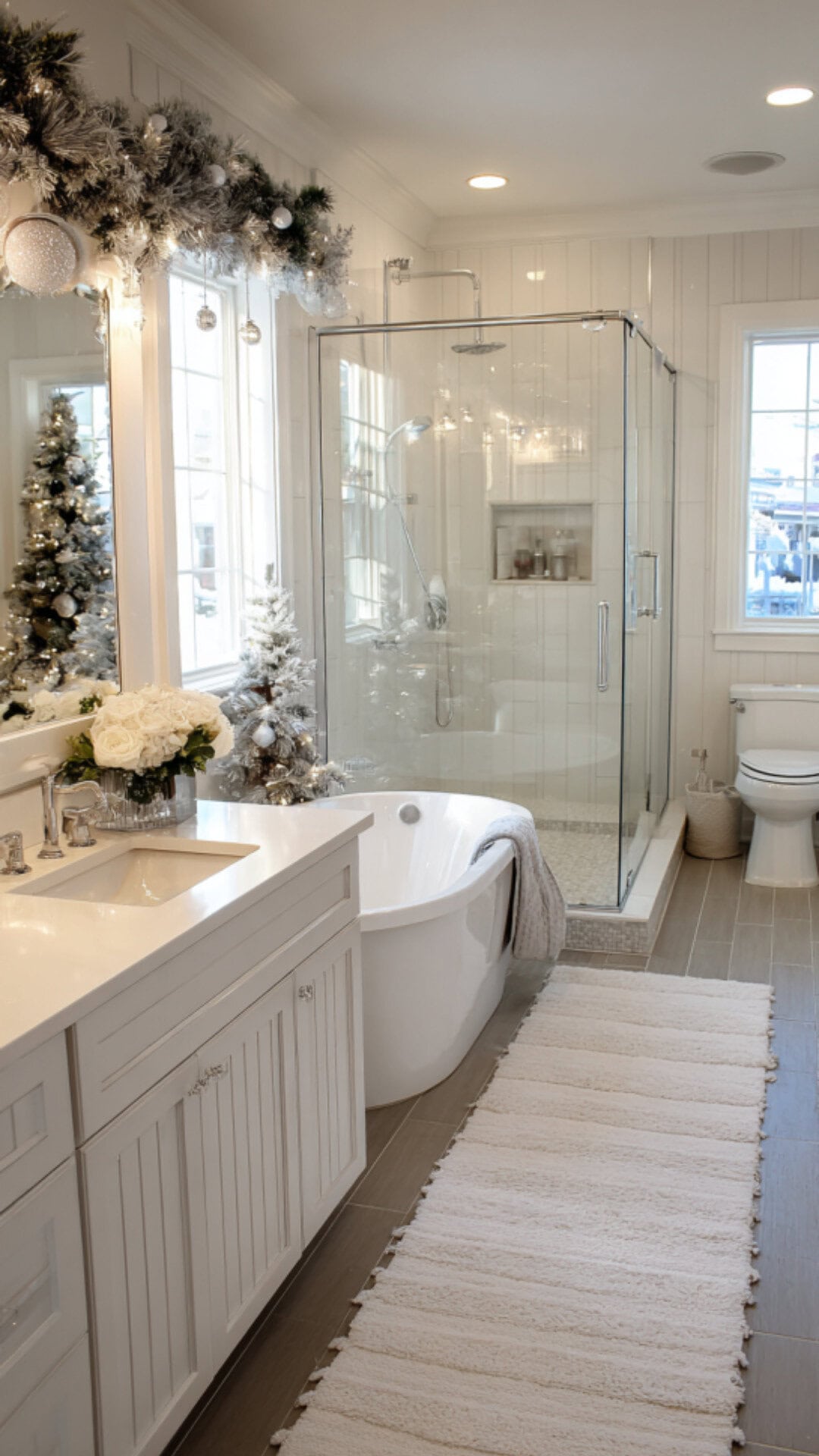 8. White Christmas Bathroom with Snowy Sophistication