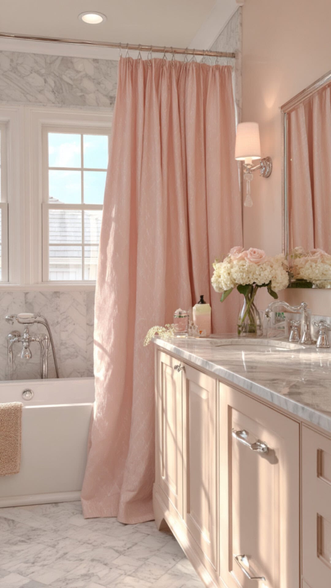 8. Pink Bathroom Curtain for a Gentle Touch