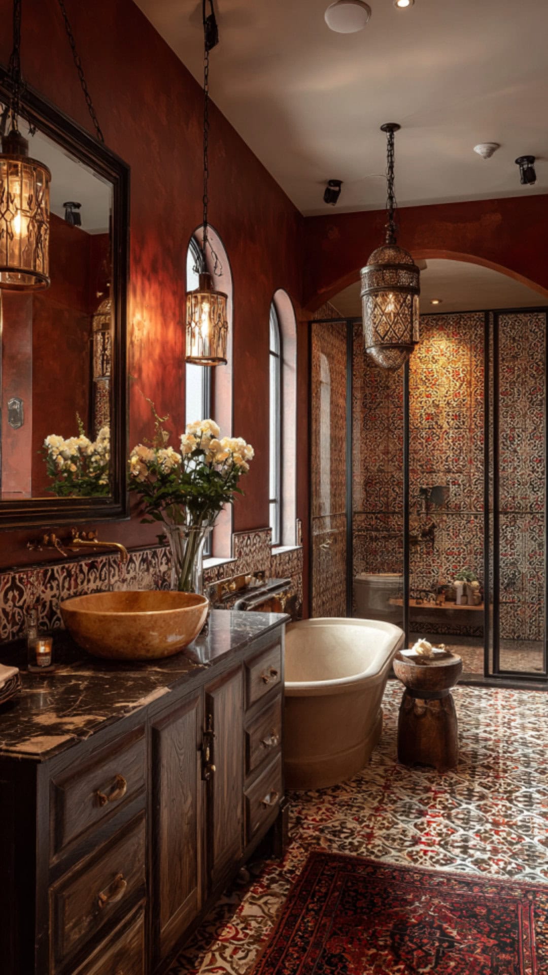 8. Indian Traditional Bathroom with Bold Elegance