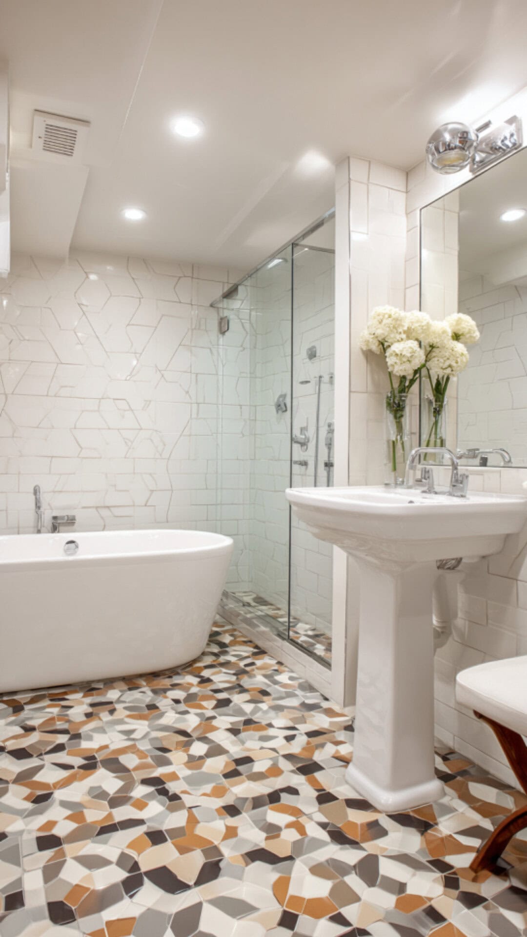 8. Mid-Century Modern Pedestal Sink Bathroom with Retro Style