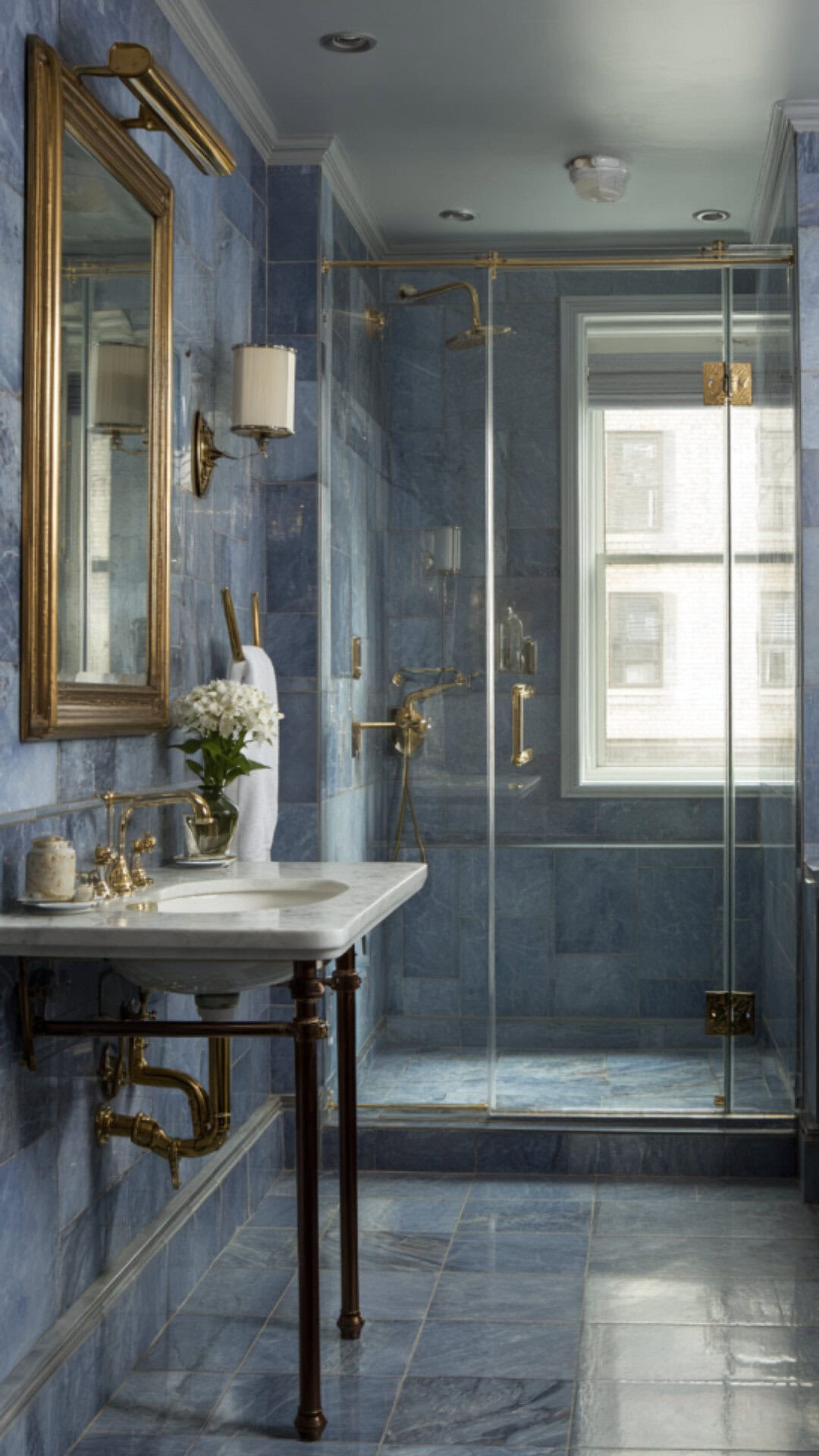 8. Blue Stone Bathroom with Cool Refreshment