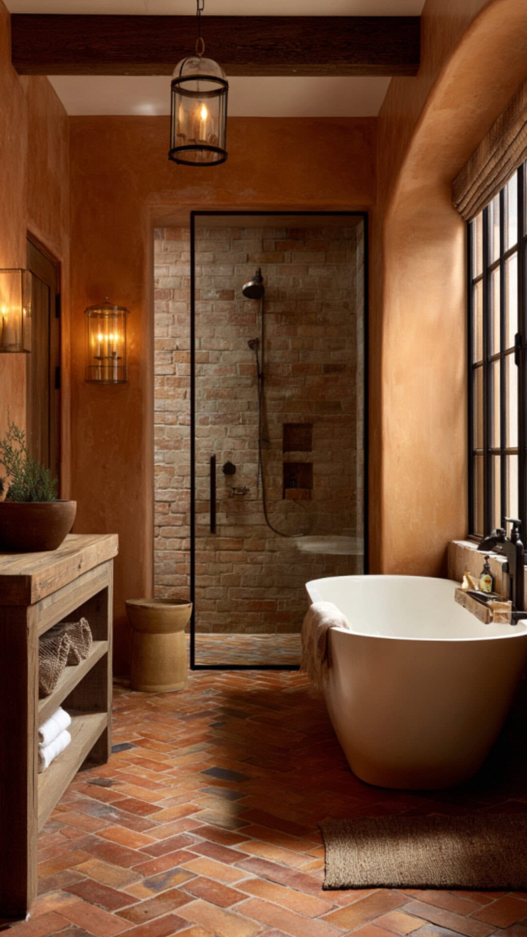 8. Terracotta Tiled Bathroom with Natural Warmth
