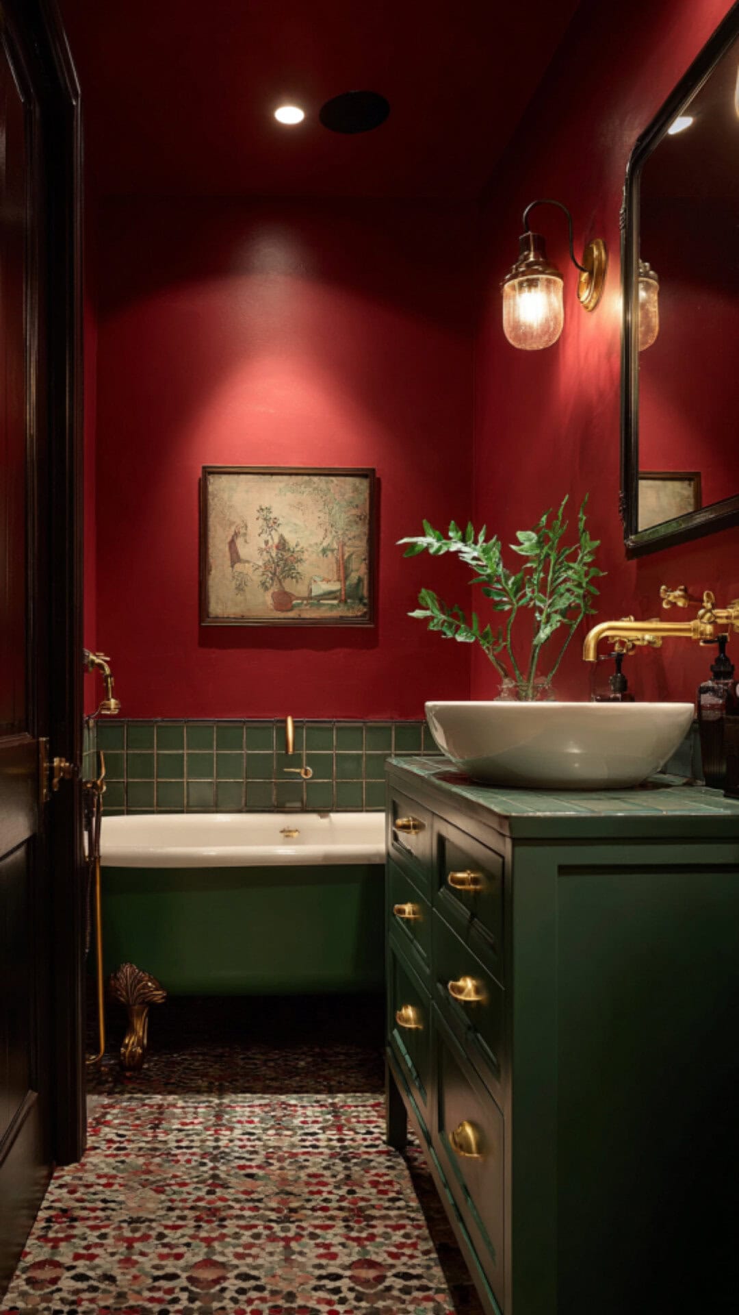 8. Red and Green Bathroom for Festive Balance