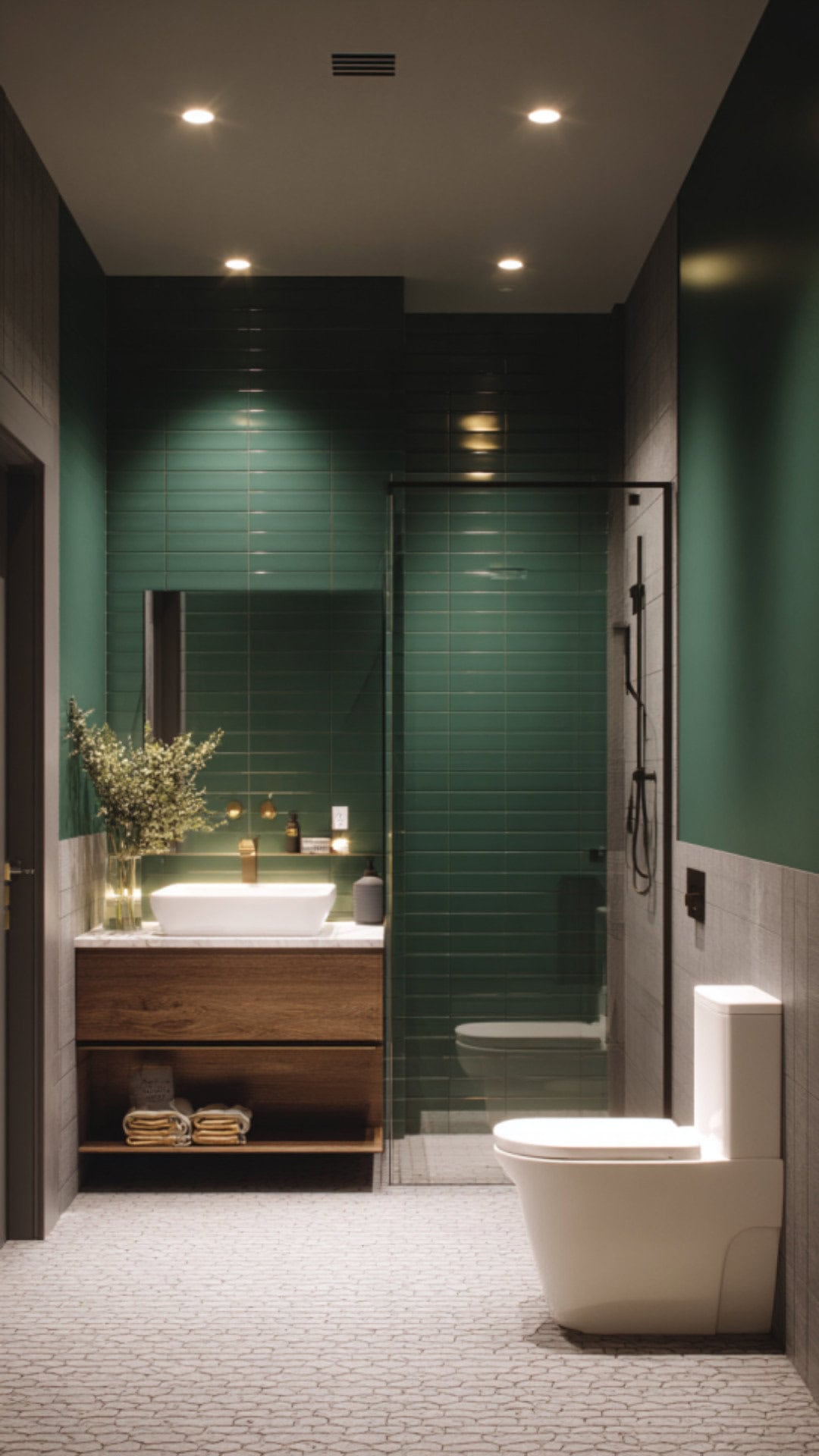 Emerald Green Accent Wall Bathroom