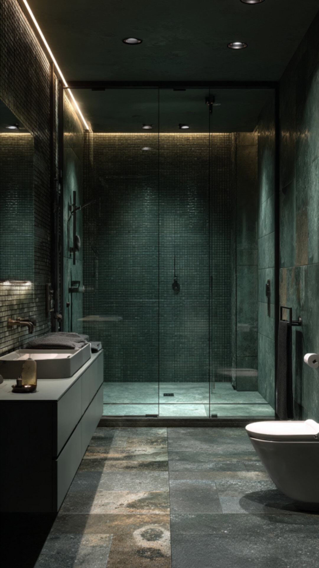 Grey and Dark Green Bathroom Harmony