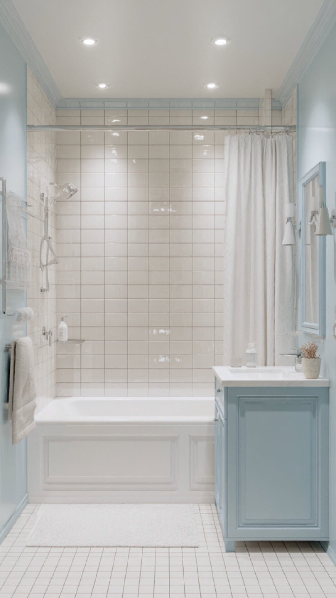 Beige and Blue Bathroom