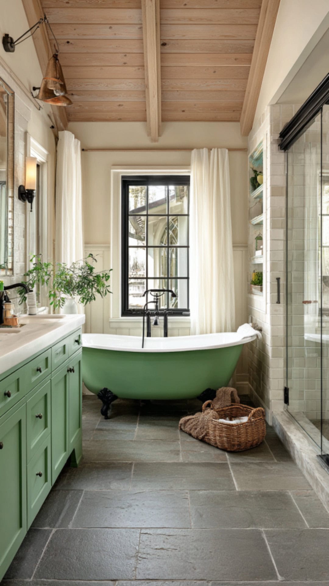 9. Green Clawfoot Tub Bathroom with Fresh Energy