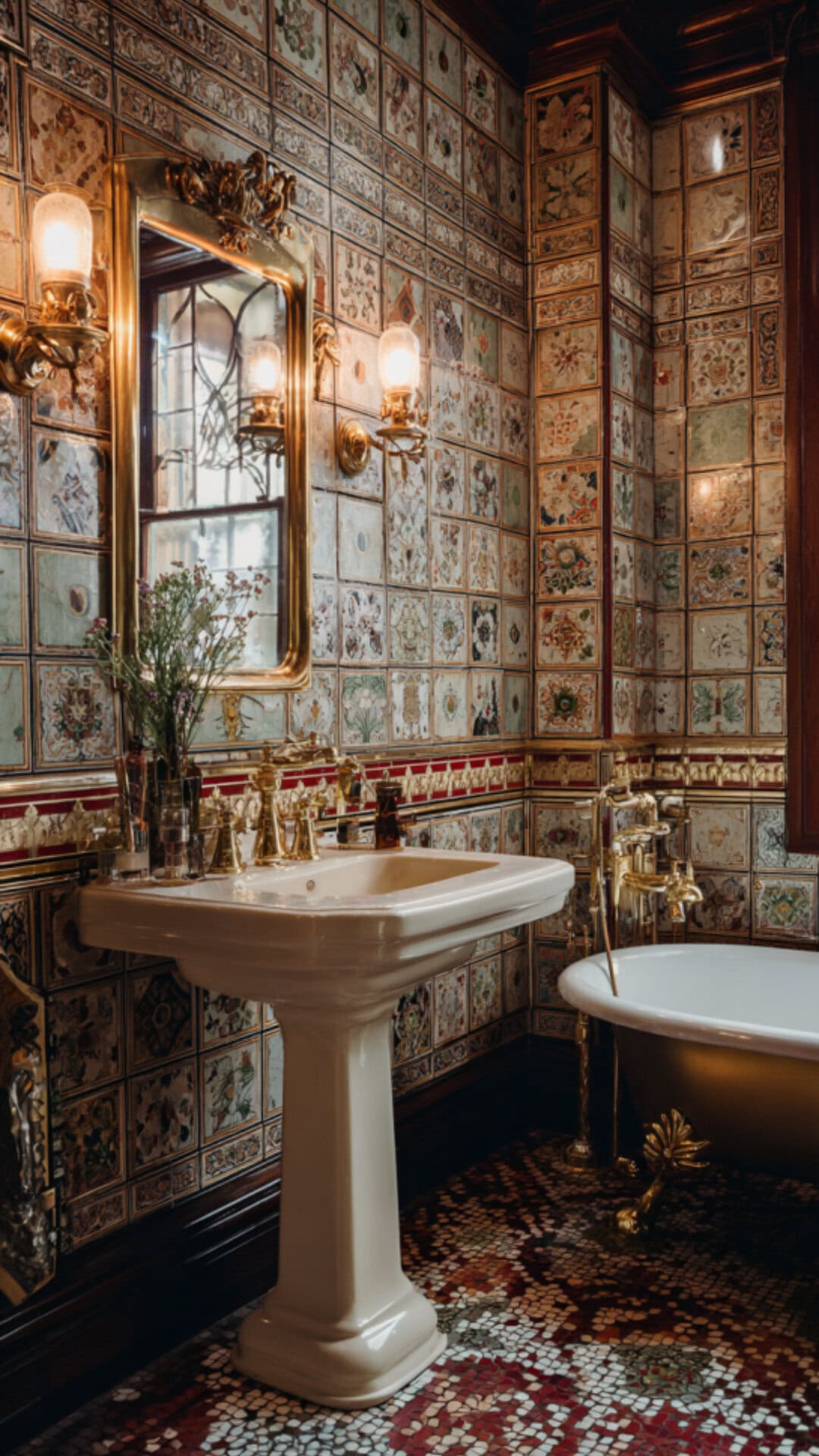 9. Antique Pedestal Sink Bathroom with Distinctive Detail