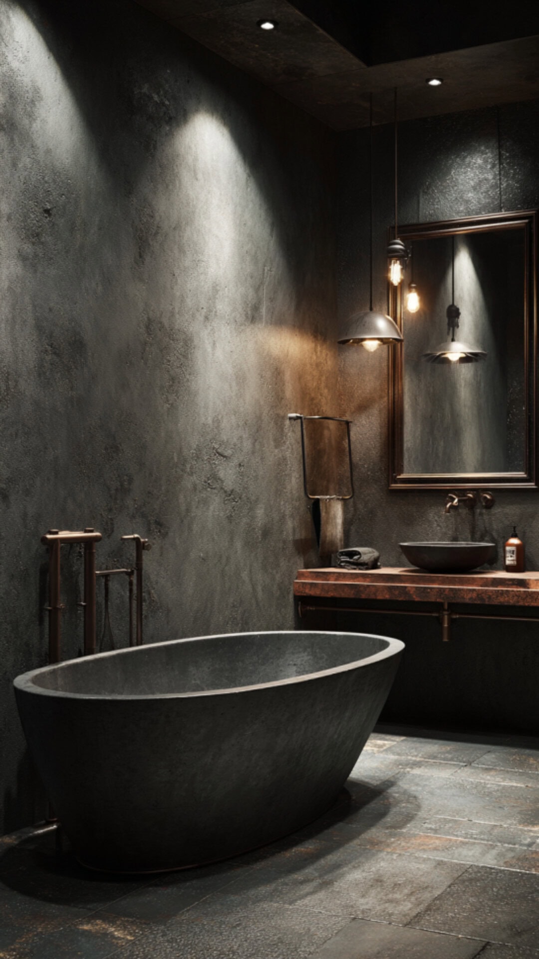 9. Dark Concrete Bathroom with Dramatic Mood