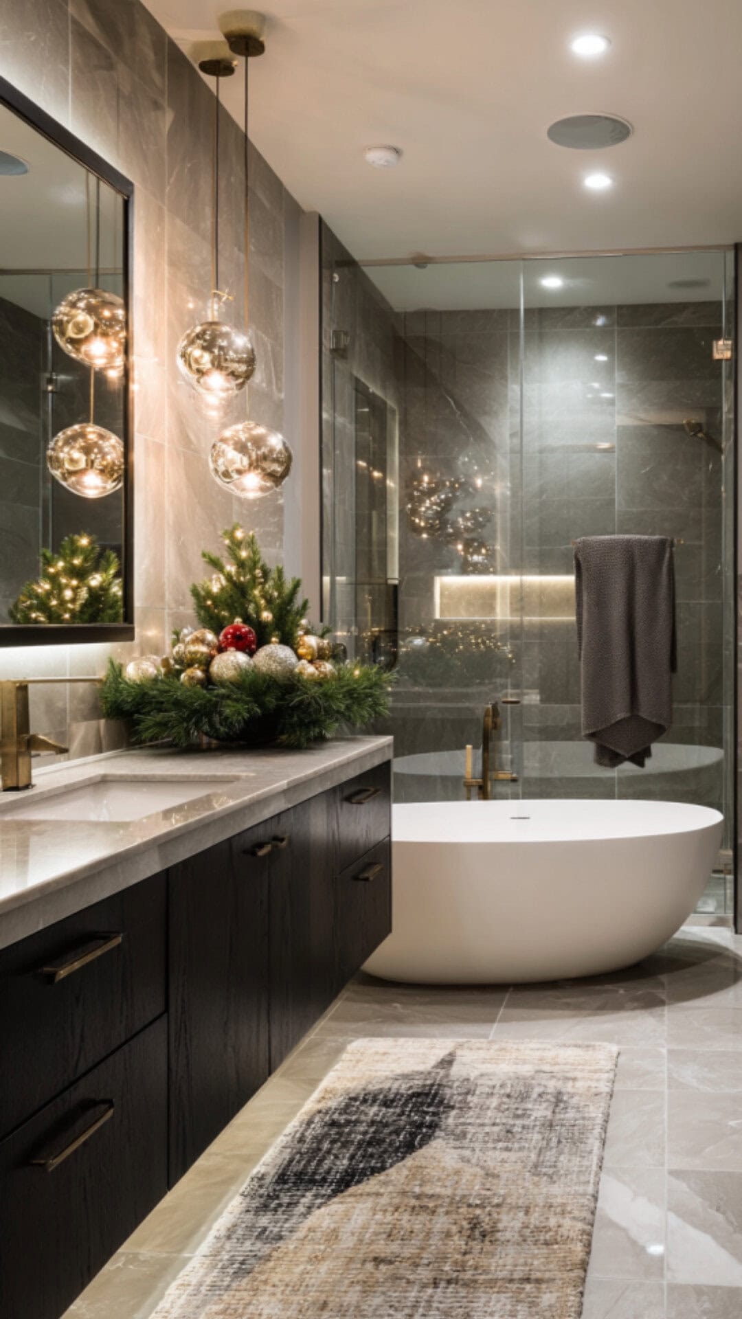 9. Modern Christmas Bathroom with Sleek Holiday Style