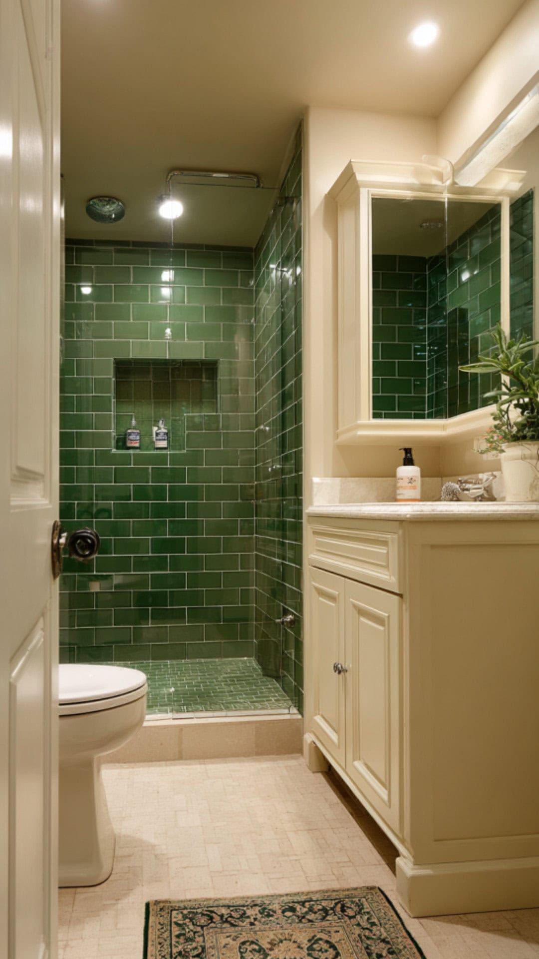 Cream and Dark Green Bathroom Palette