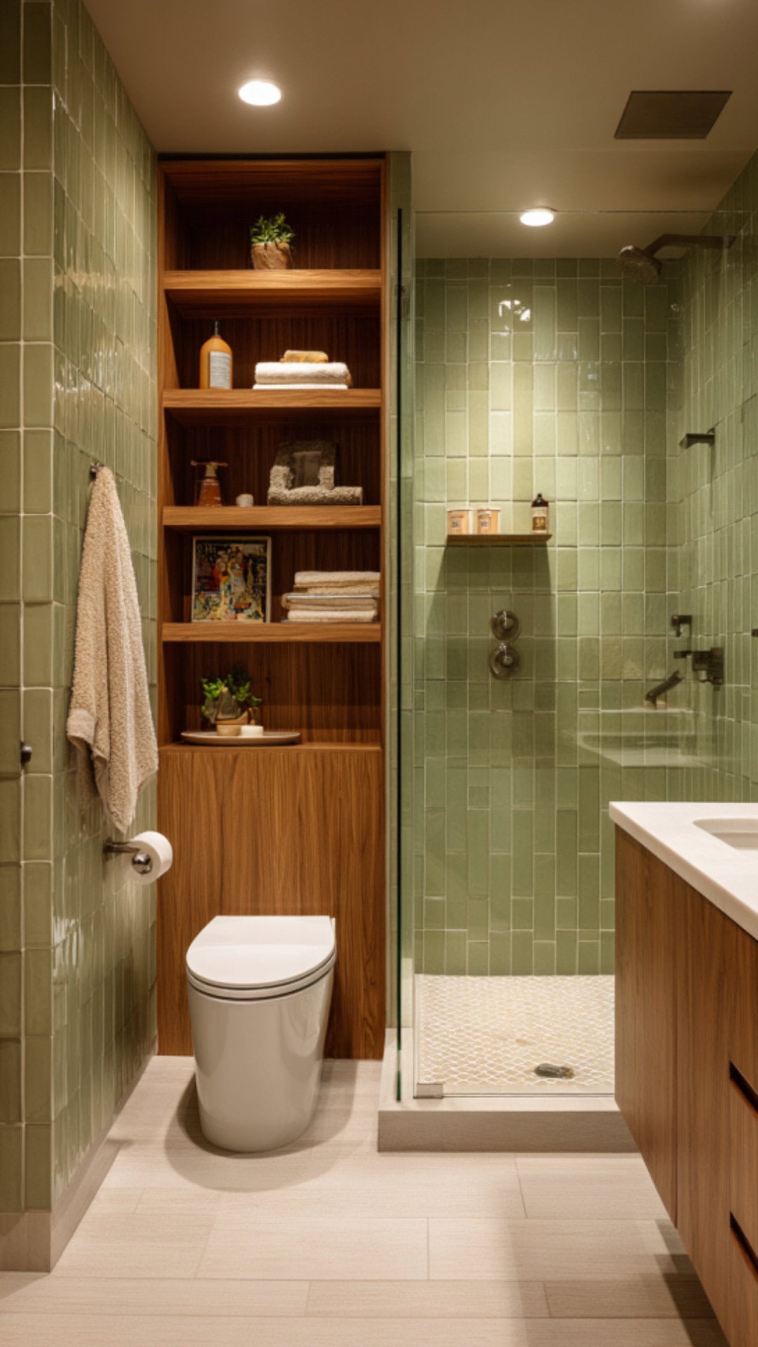 Brown and Sage Green Bathroom