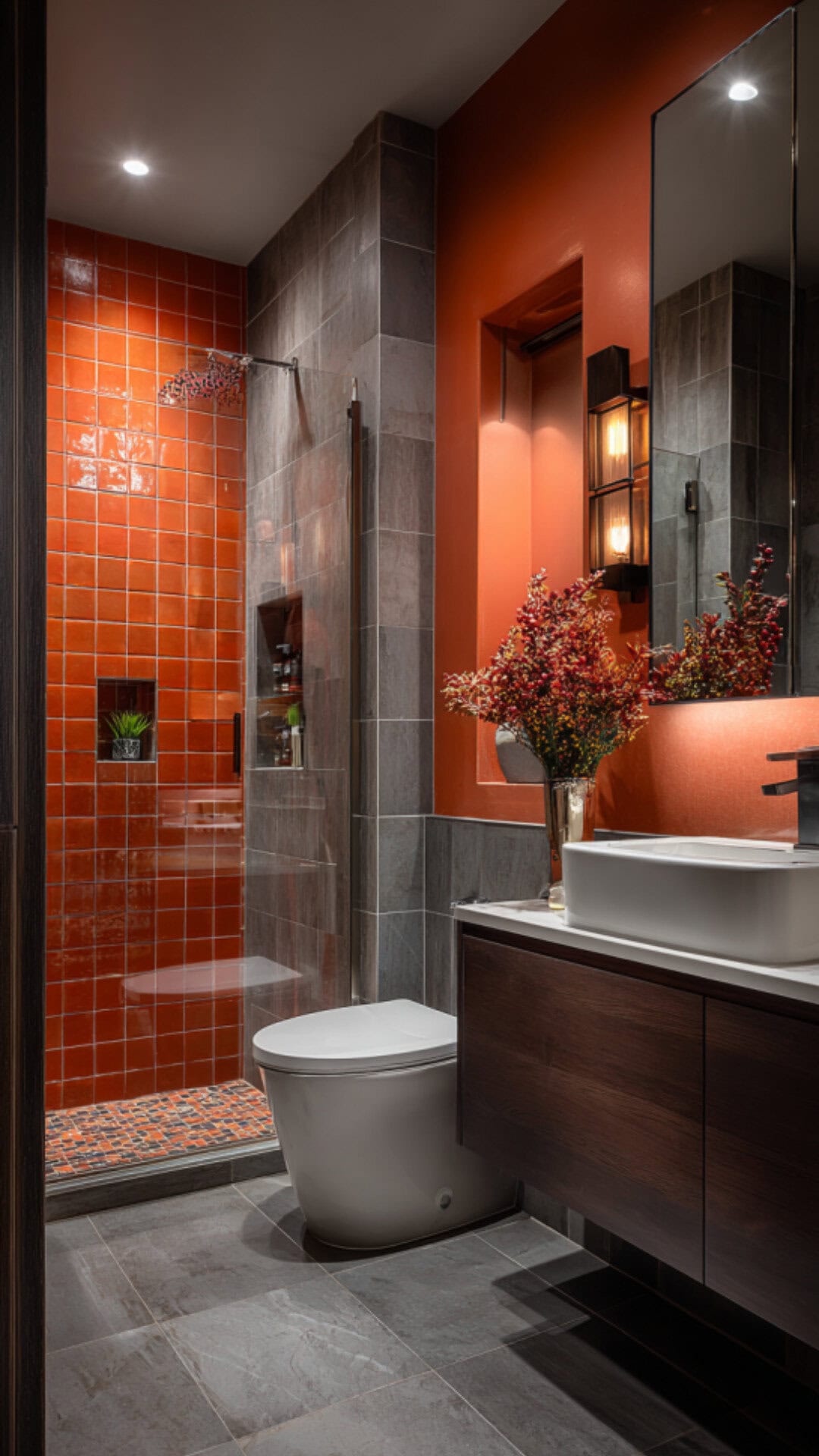 Orange and Grey Bathroom