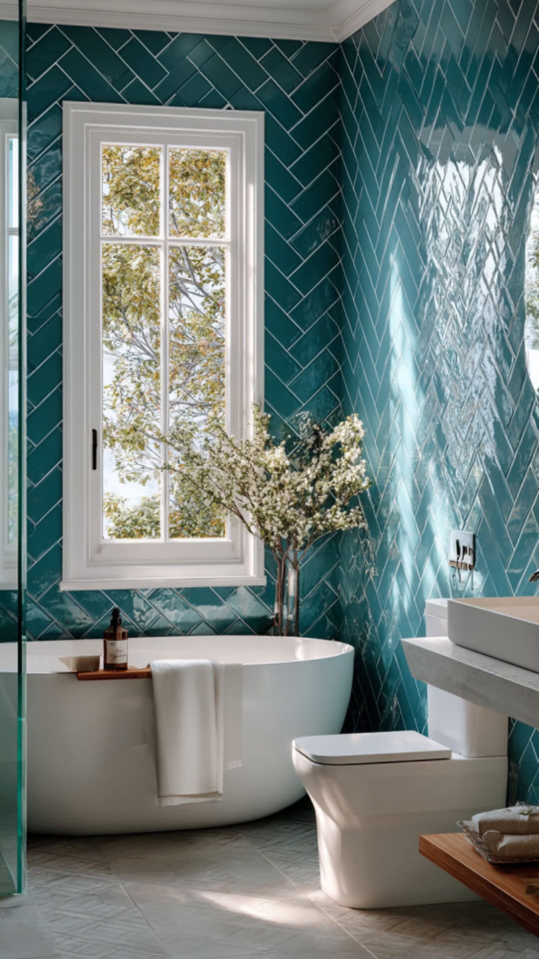 Herringbone Tile Bathroom Teal