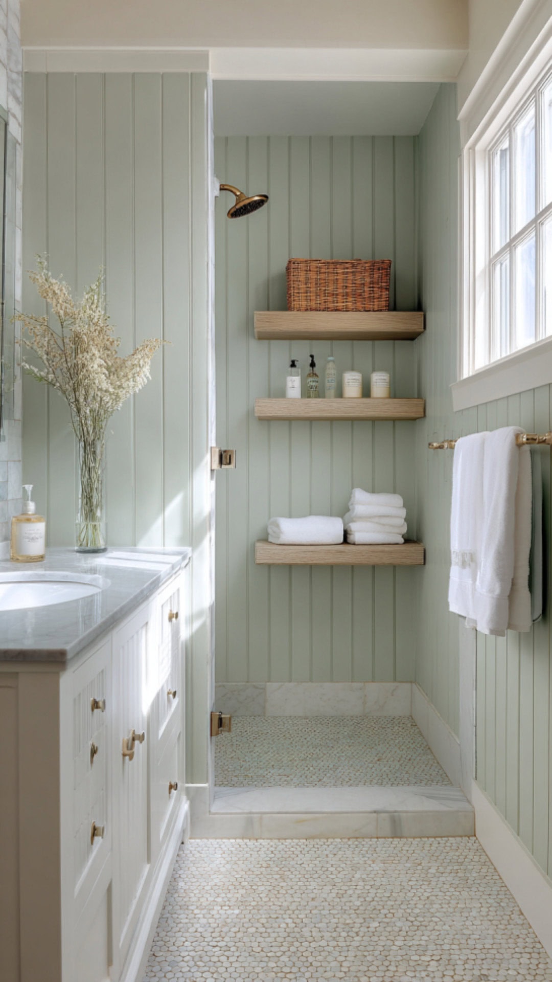 9. Sage Green Wainscoting Bathroom for a Fresh Look