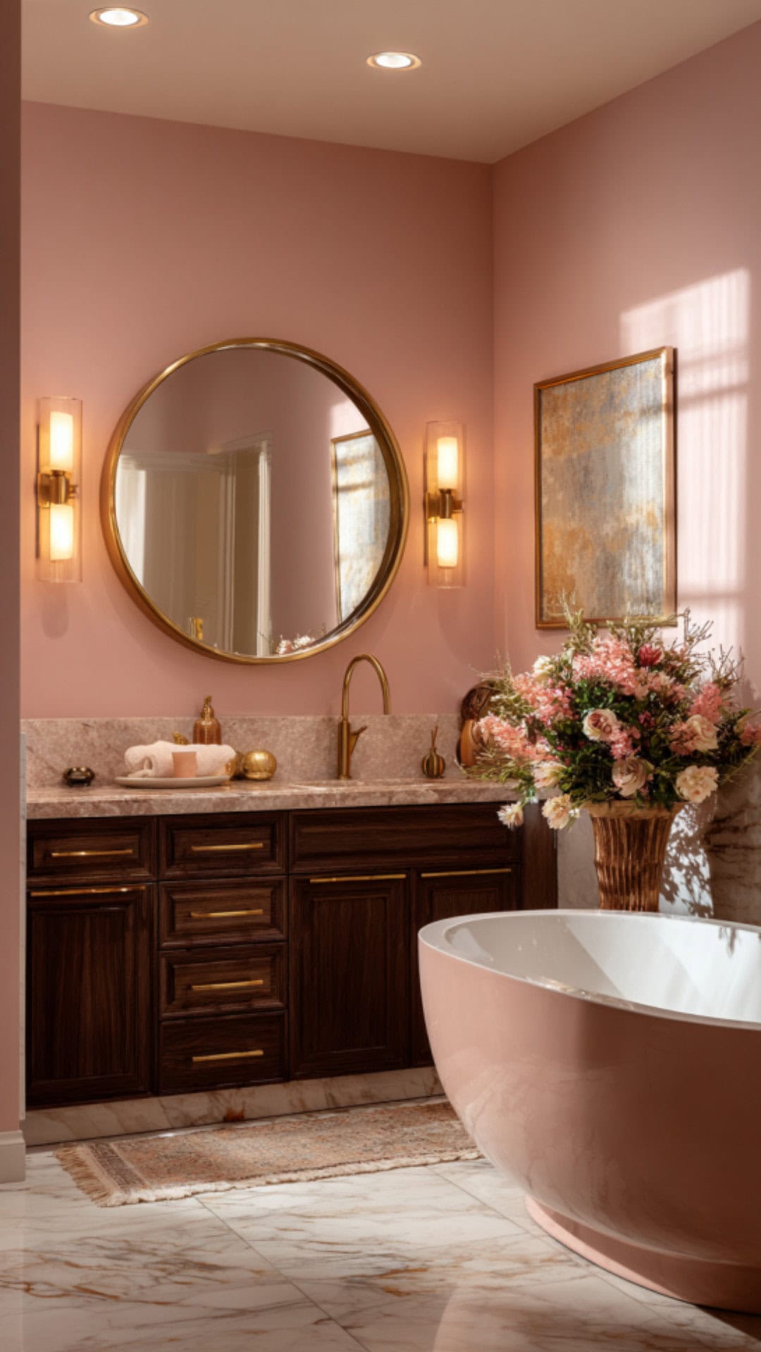 9. Pink and Brown Bathroom