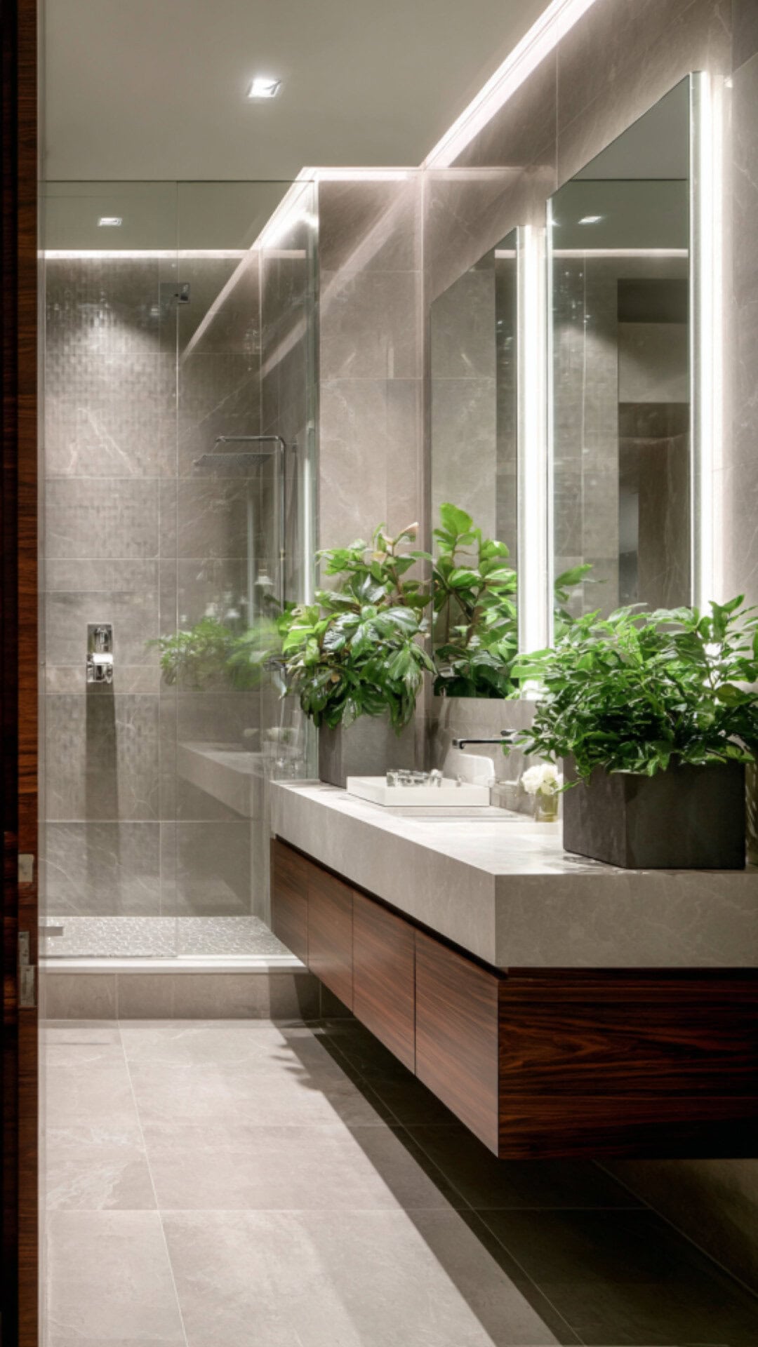 9. Modern Bathroom with Plants for Minimalist Elegance