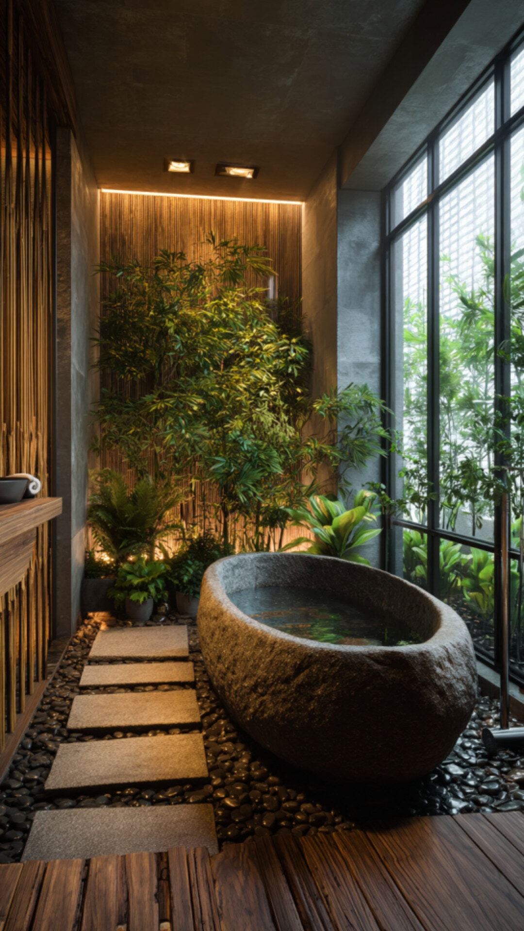 9. Japanese Garden Bathroom with Natural Connection