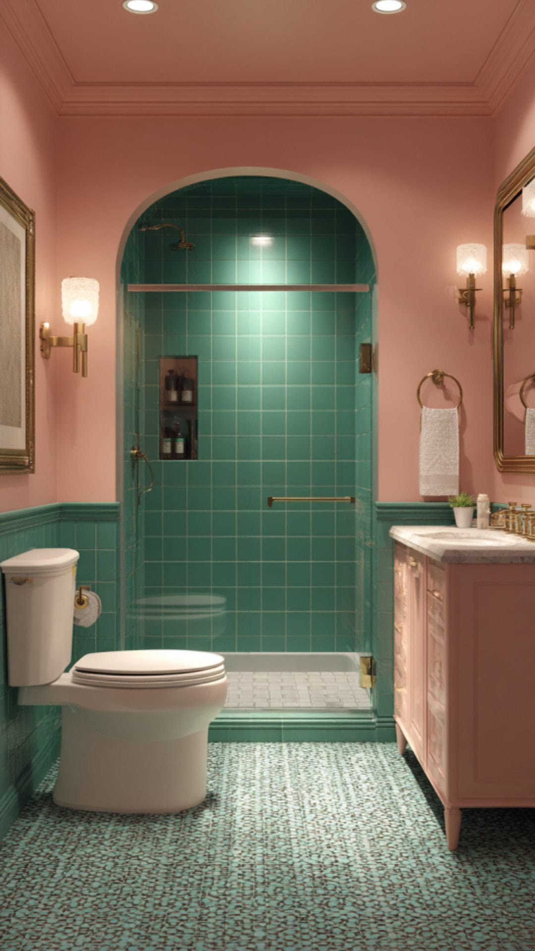 Pink and Emerald Green Bathroom