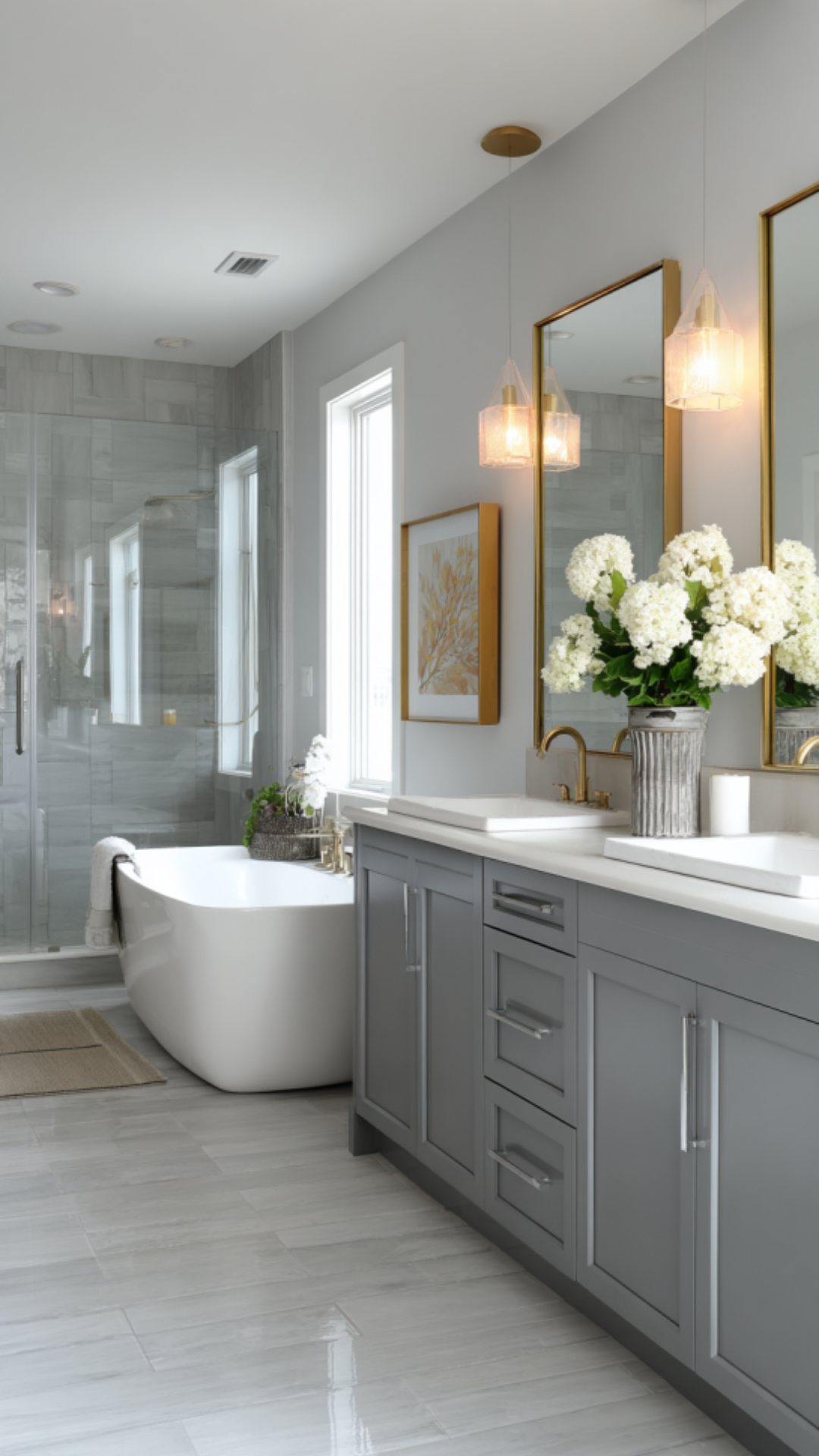 9. Grey Double Sink Vanity Bathroom with Subtle Neutrality