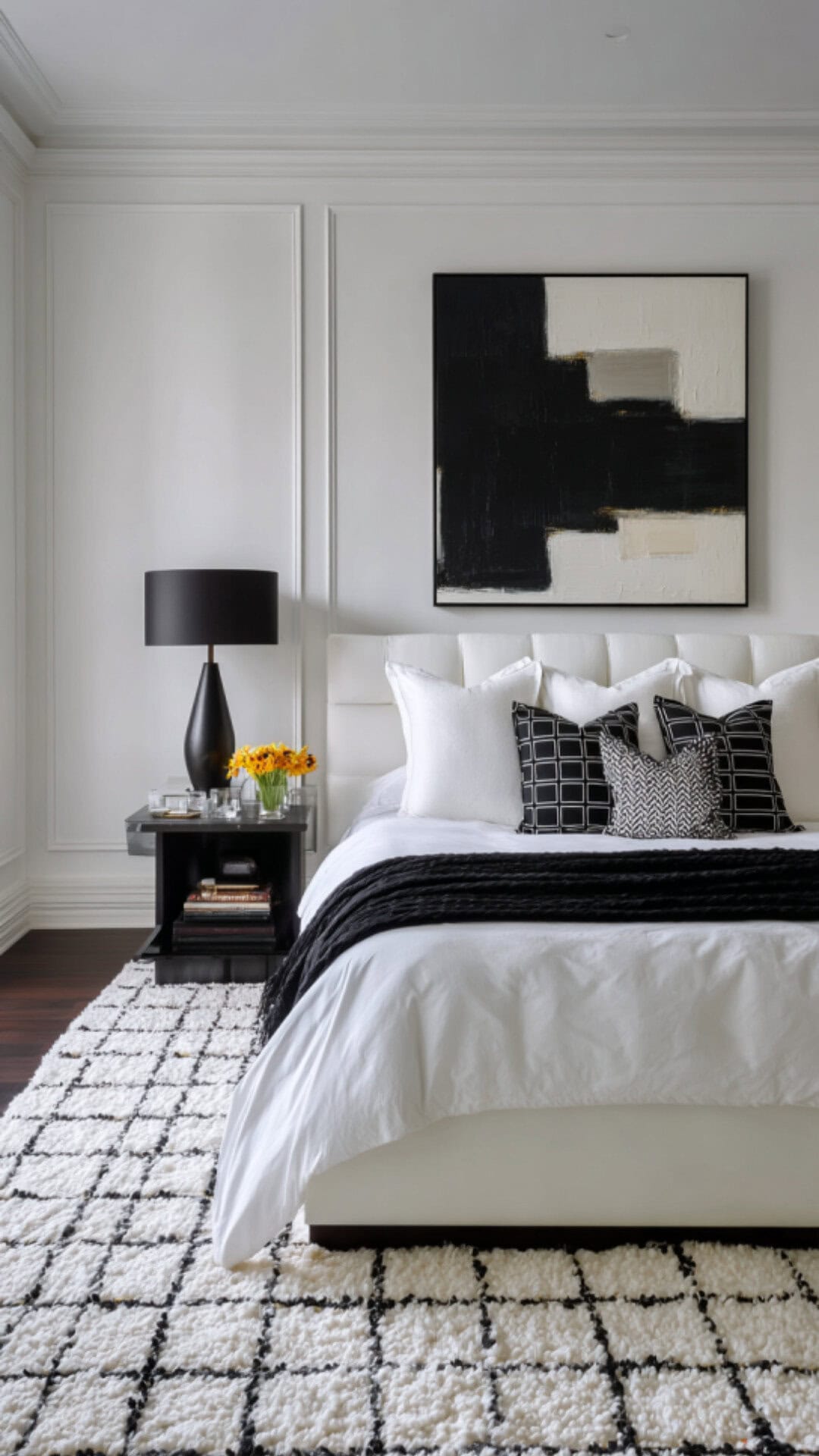 1. Black and White Bedroom with Timeless Contrast