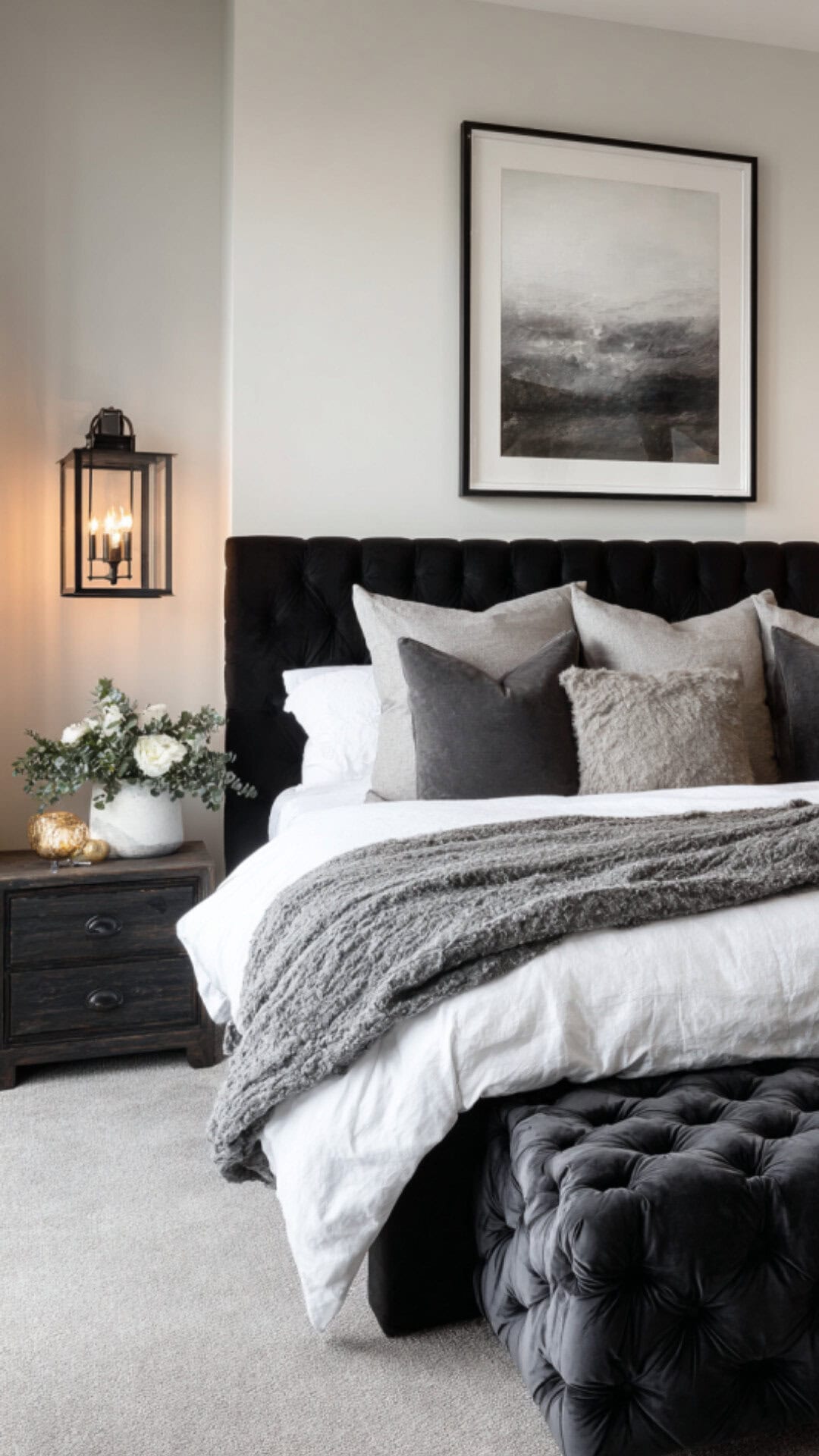 1. Black and White Bedroom with Grey Accents