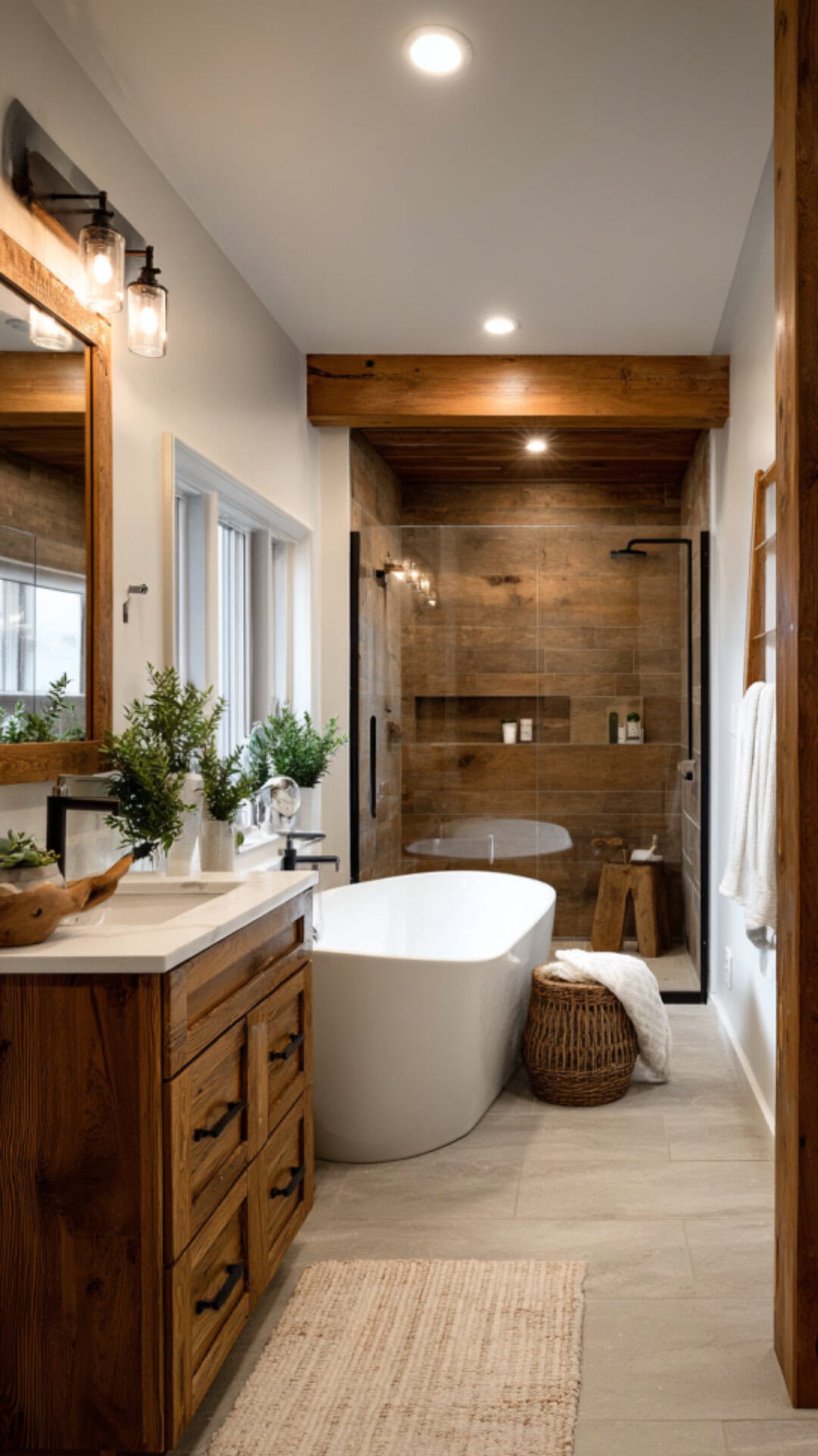 1. Contemporary Farmhouse Bathroom with Cozy Charm