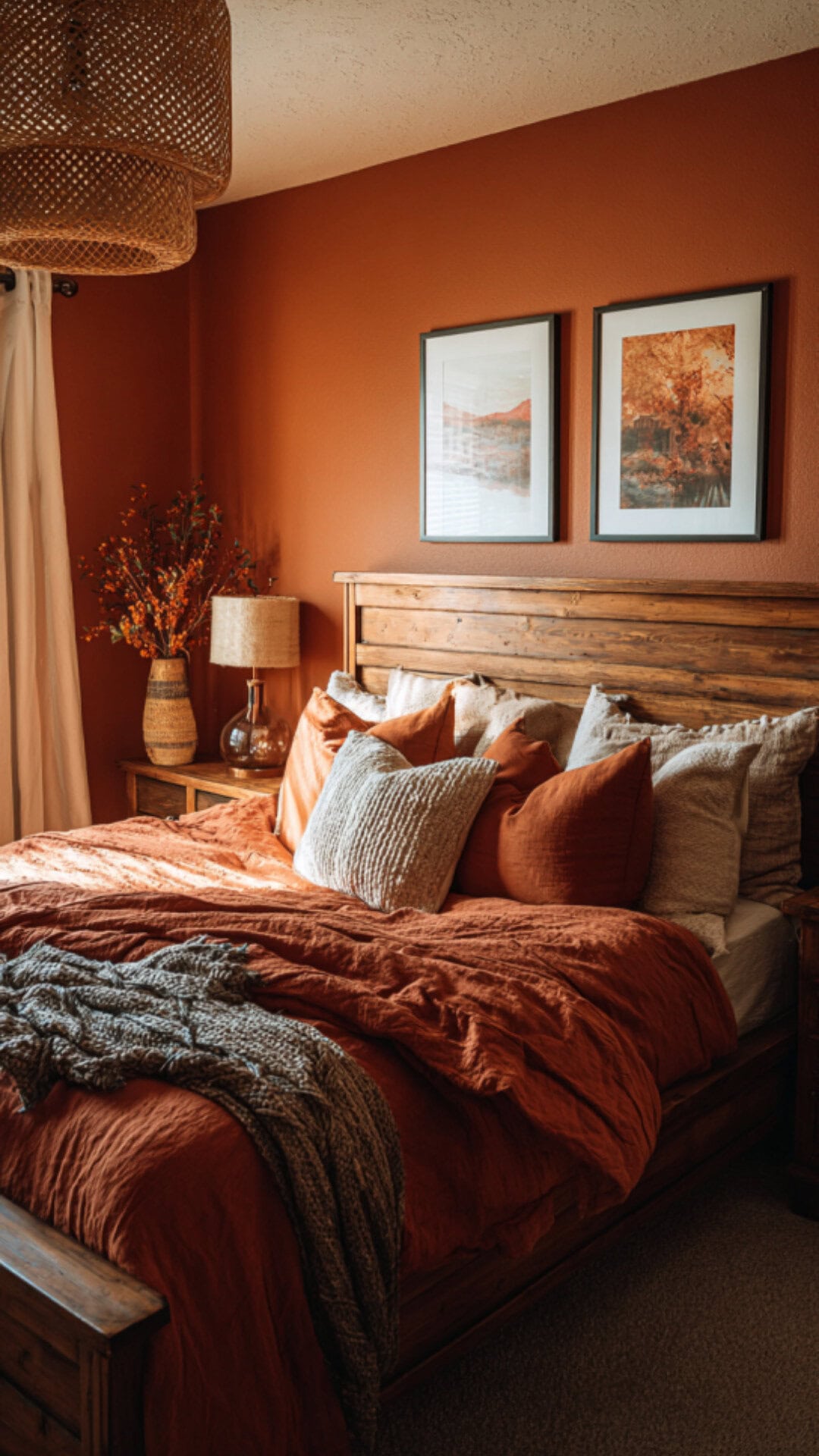 1. Burnt Orange Bedroom with Earthy Warmth