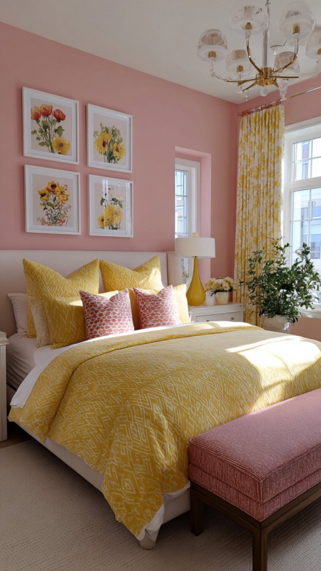 1. Pink and Yellow Bedroom with Playful Warmth
