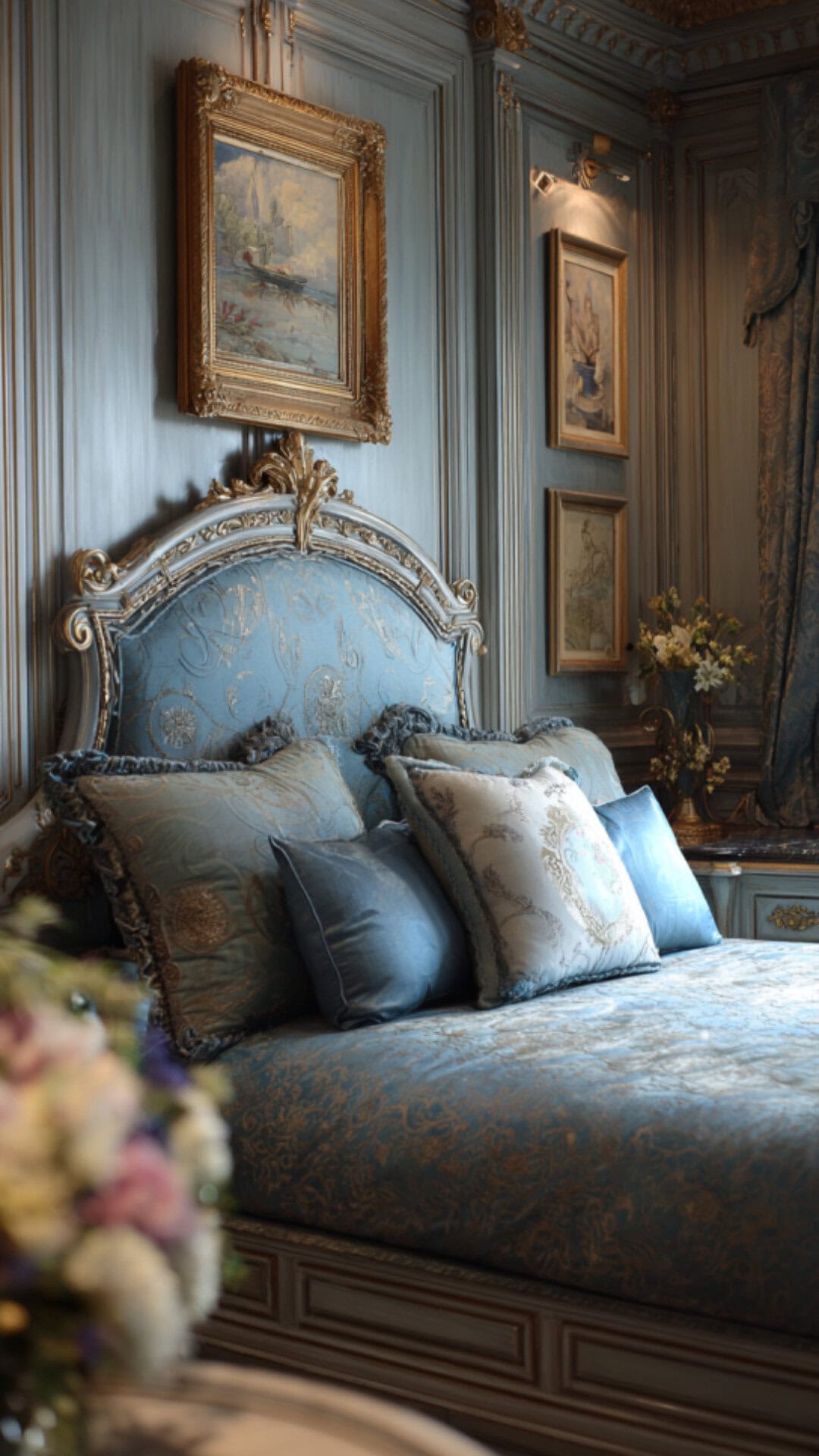1. Blue French Bedroom with Calm Sophistication