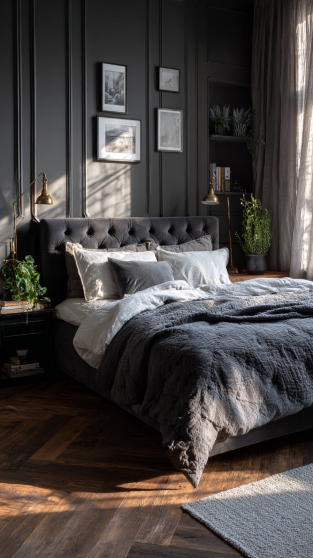 1. Dark Grey Bedroom for Couples with Moody Elegance