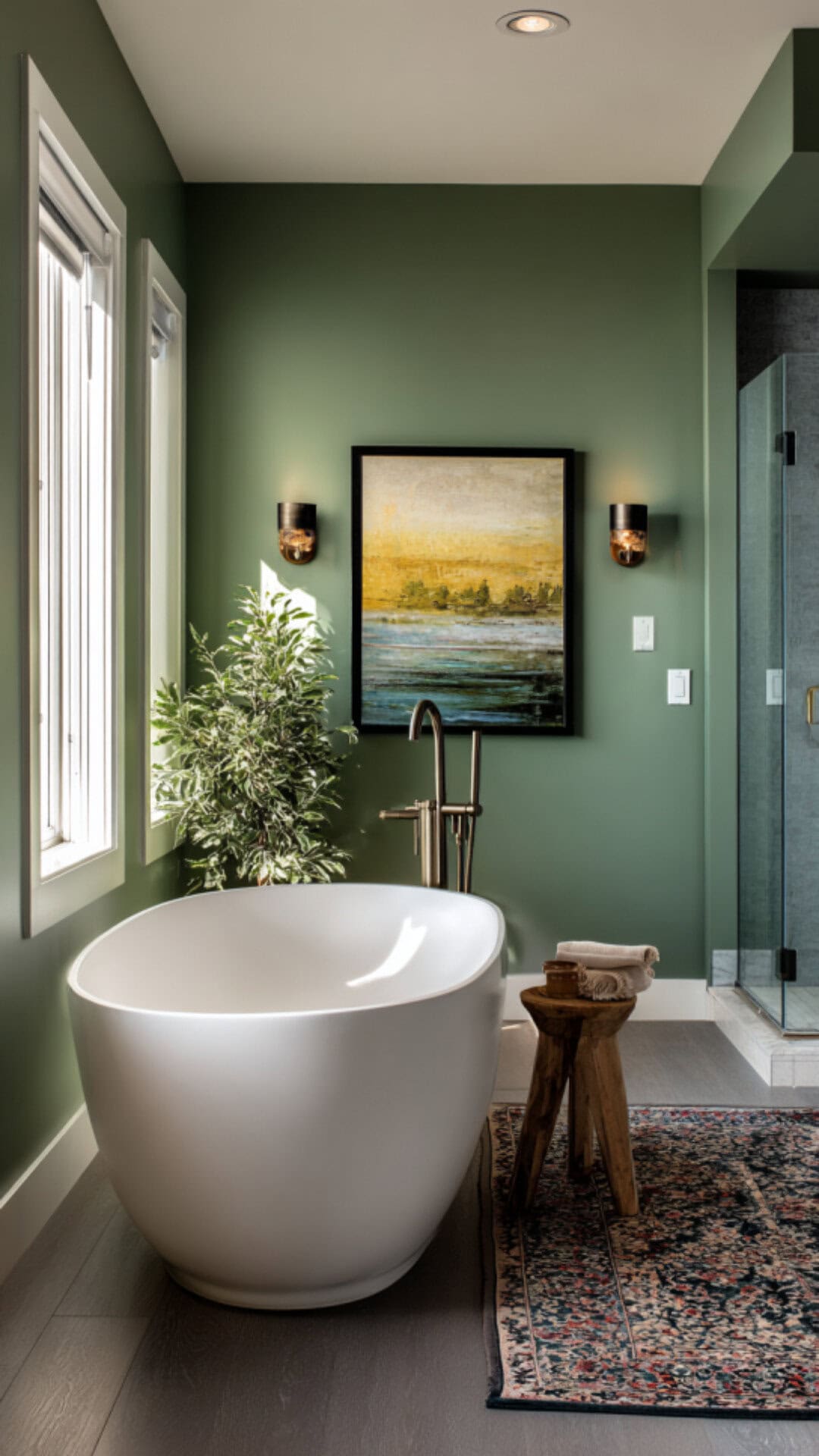 1. Green Bathroom Paint with Organic Calm