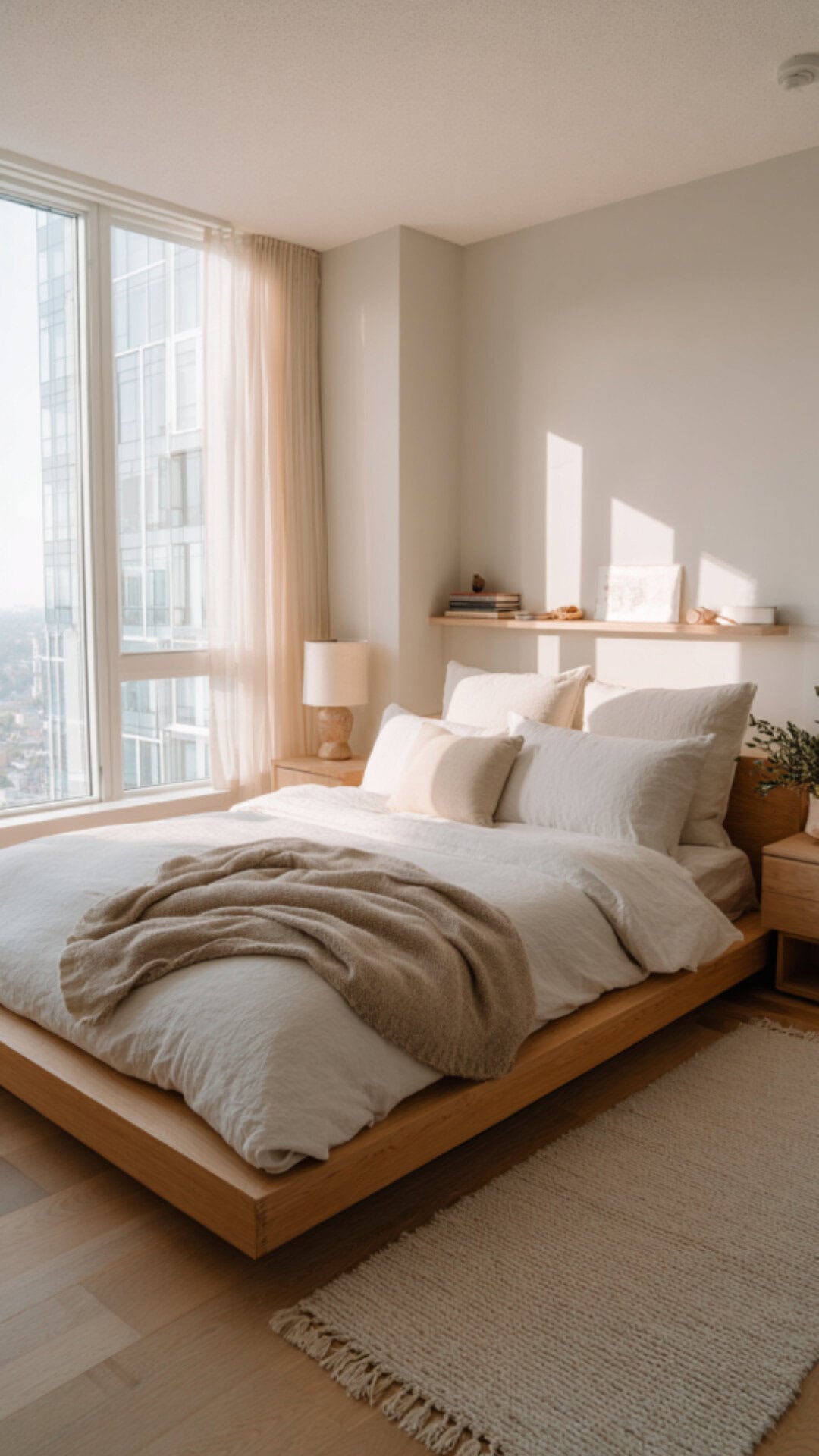 1. Aesthetic Minimalist Warm Bedroom with Cozy Details