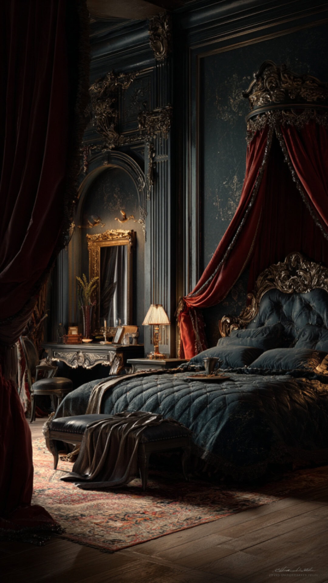 10. Victorian Moody Bedroom with Dramatic Elegance