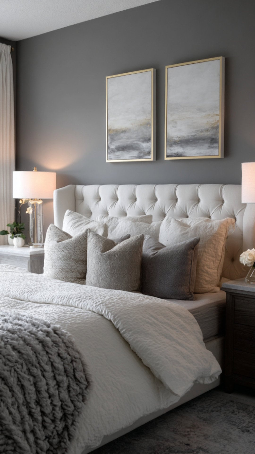 10. Grey Bedroom Accent Wall with Subtle Elegance
