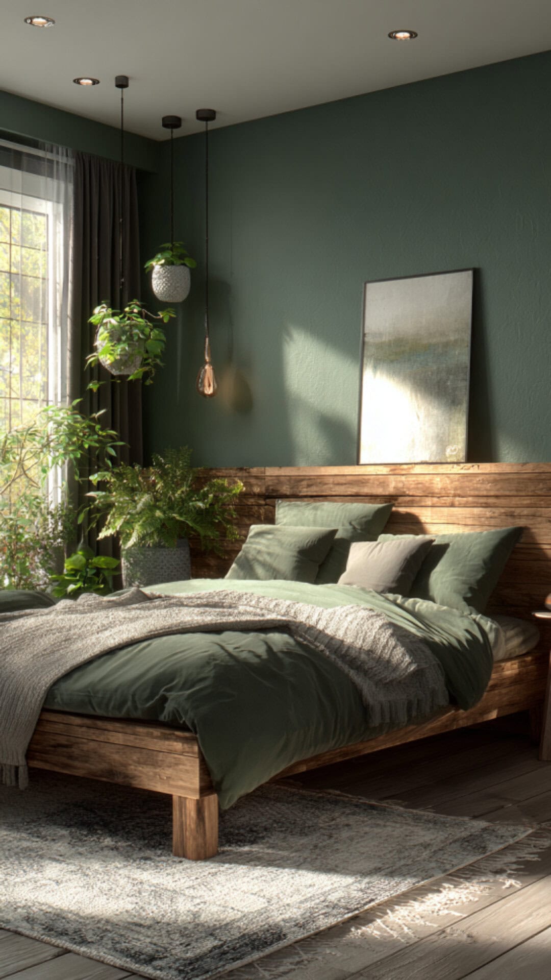 10. Green Warm Bedroom with Fresh Energy