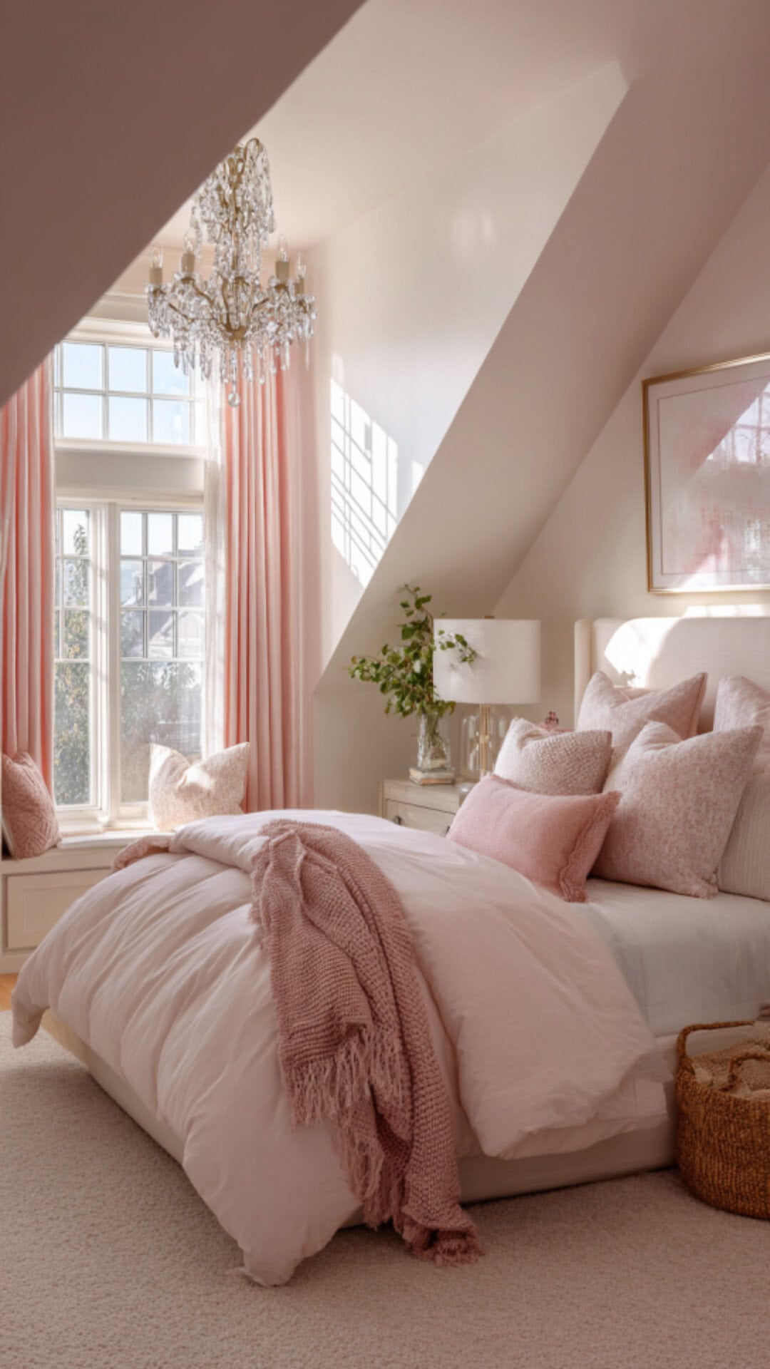 10. Pink Attic Bedroom with Soft Elegance