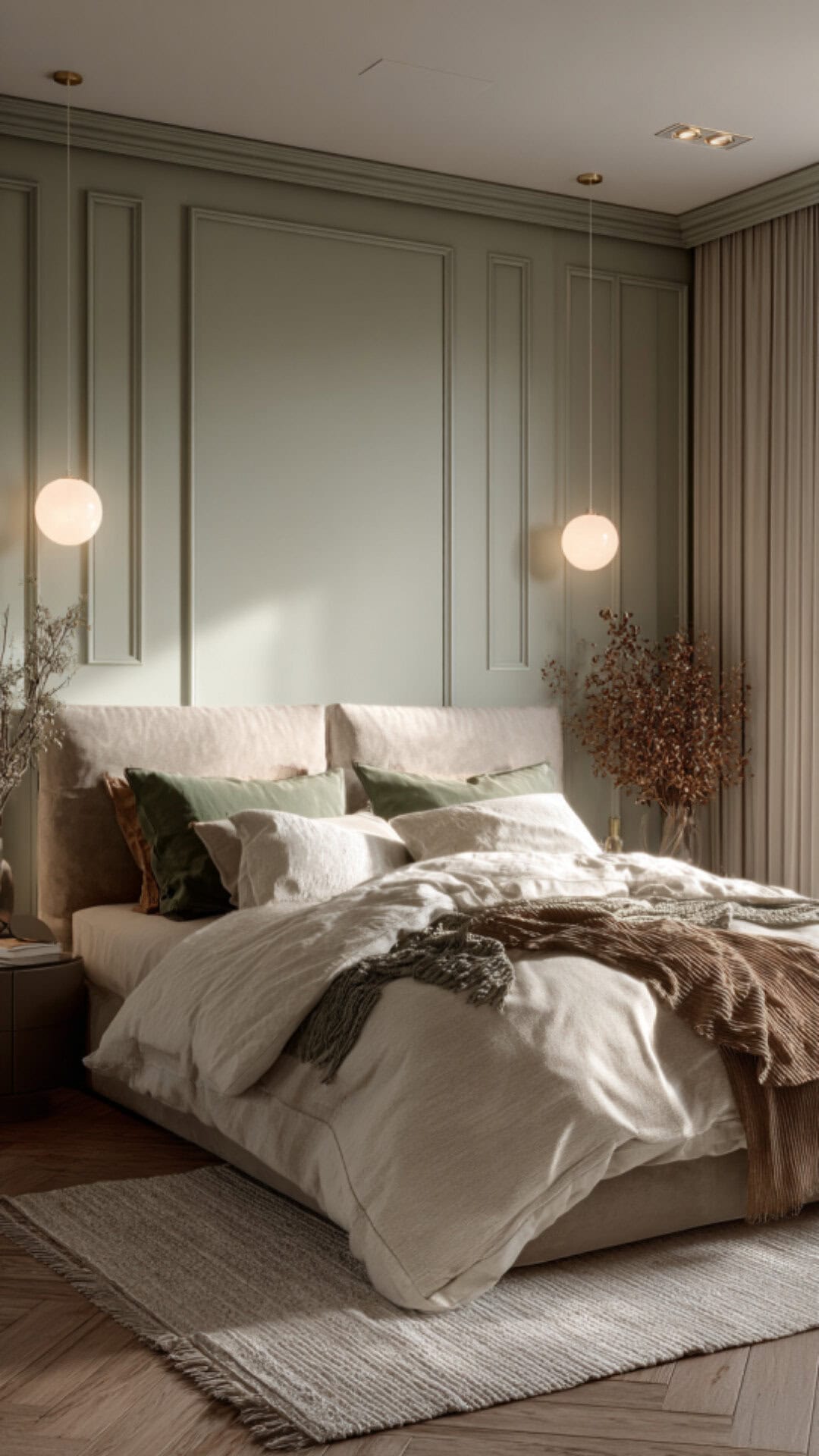 10. Beige and Sage Green Bedroom with Gentle Freshness