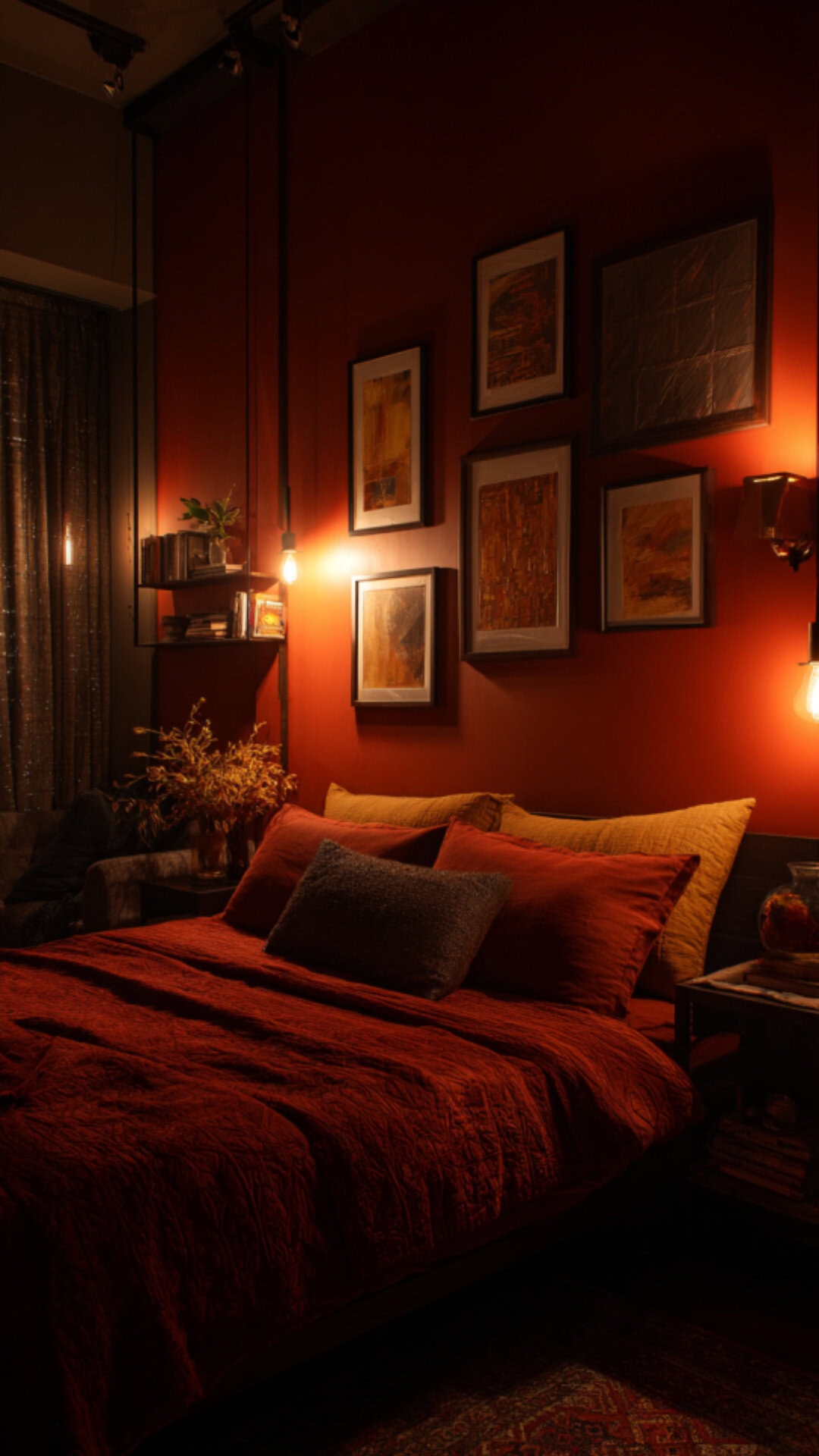 10. Dark Orange Bedroom with Cozy Depth