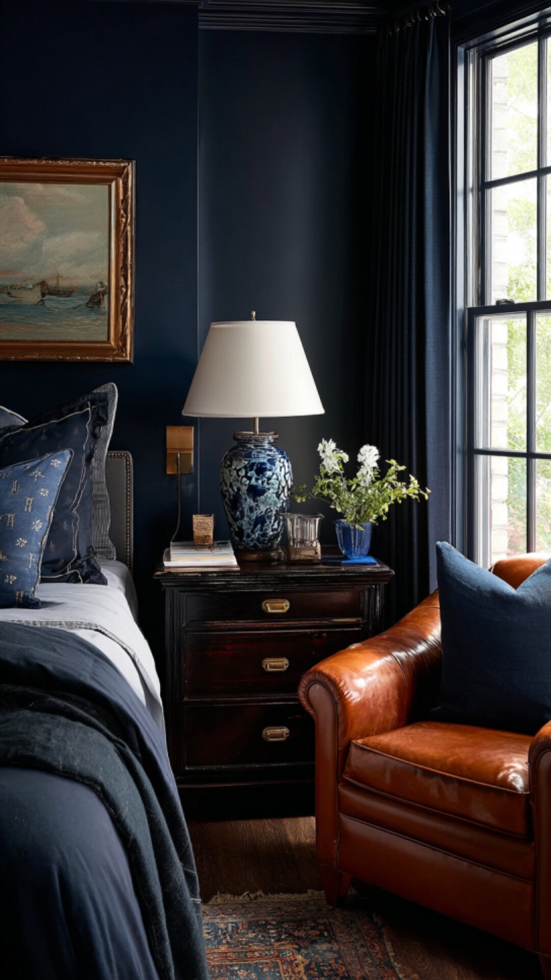10. Navy Teen Boy Bedroom with Classic Depth