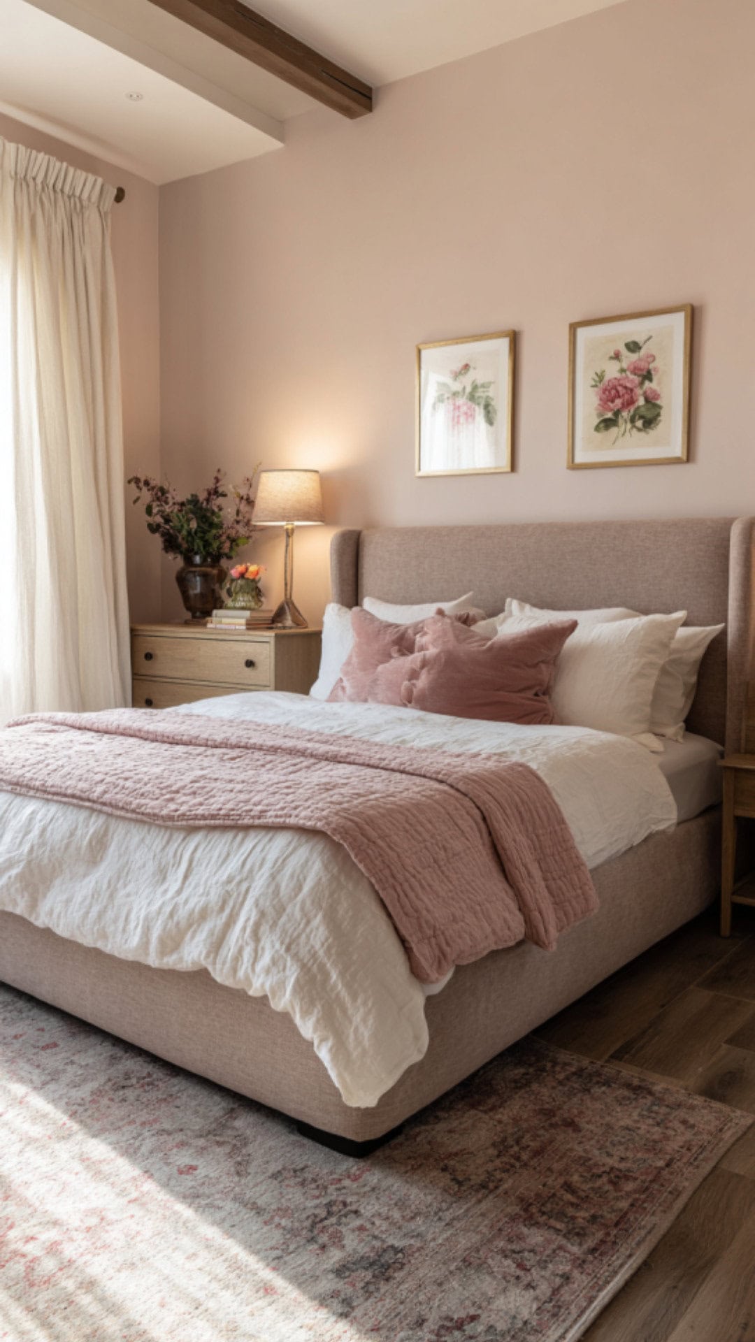 10. Brown and Pink Bedroom with Gentle Charm