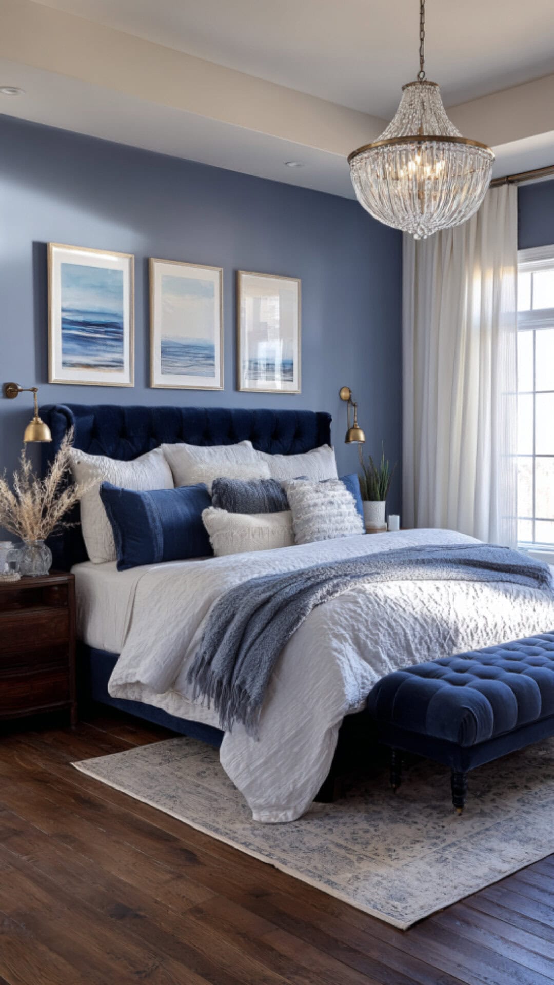 10. Blue Romantic Bedroom with Calming Sophistication