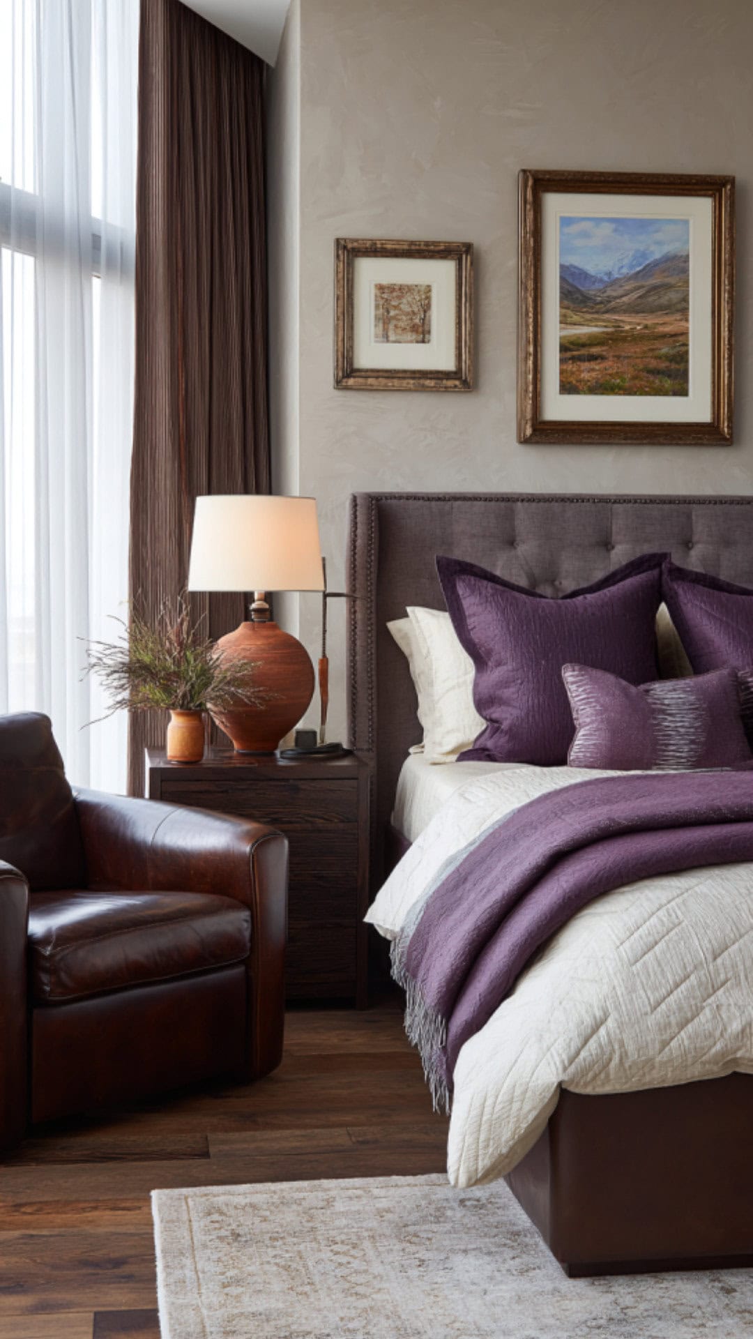 10. Brown and Purple Bedroom with Earthy Warmth