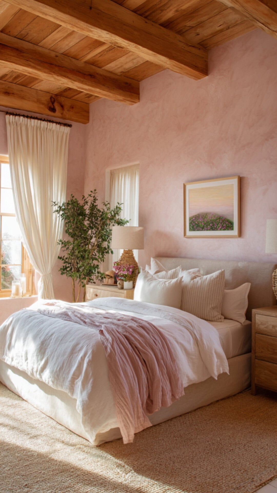 10. Pink Rustic Bedroom with Gentle Charm